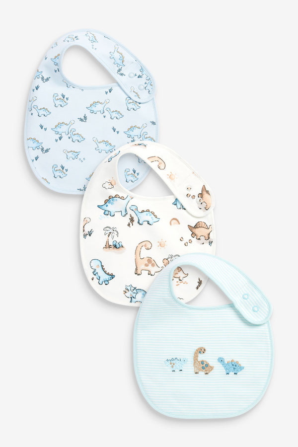 Blue Dino 3 Pack Baby Bibs