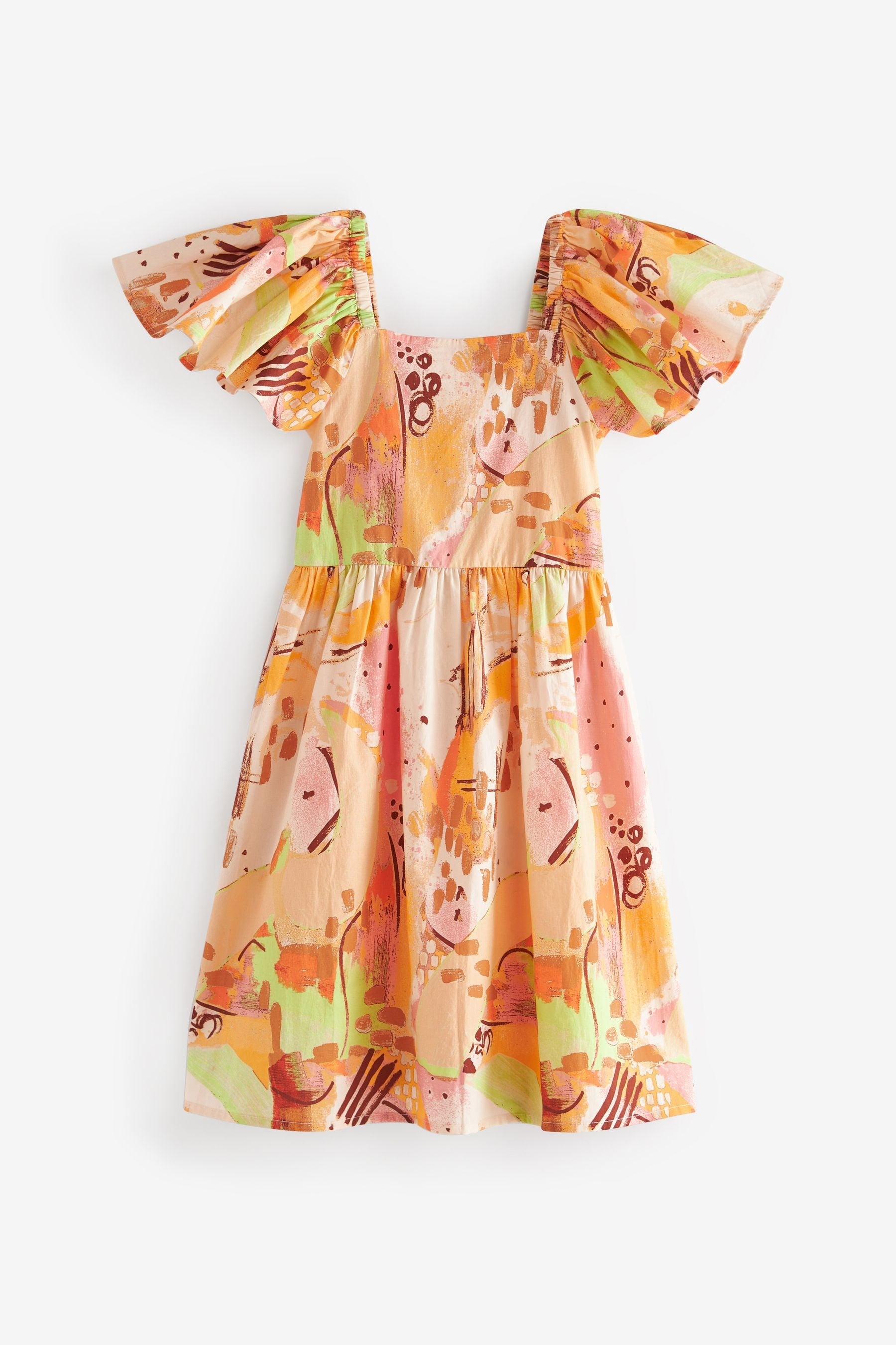 Orange Angel Sleeve Button Summer Dress (3-16yrs)