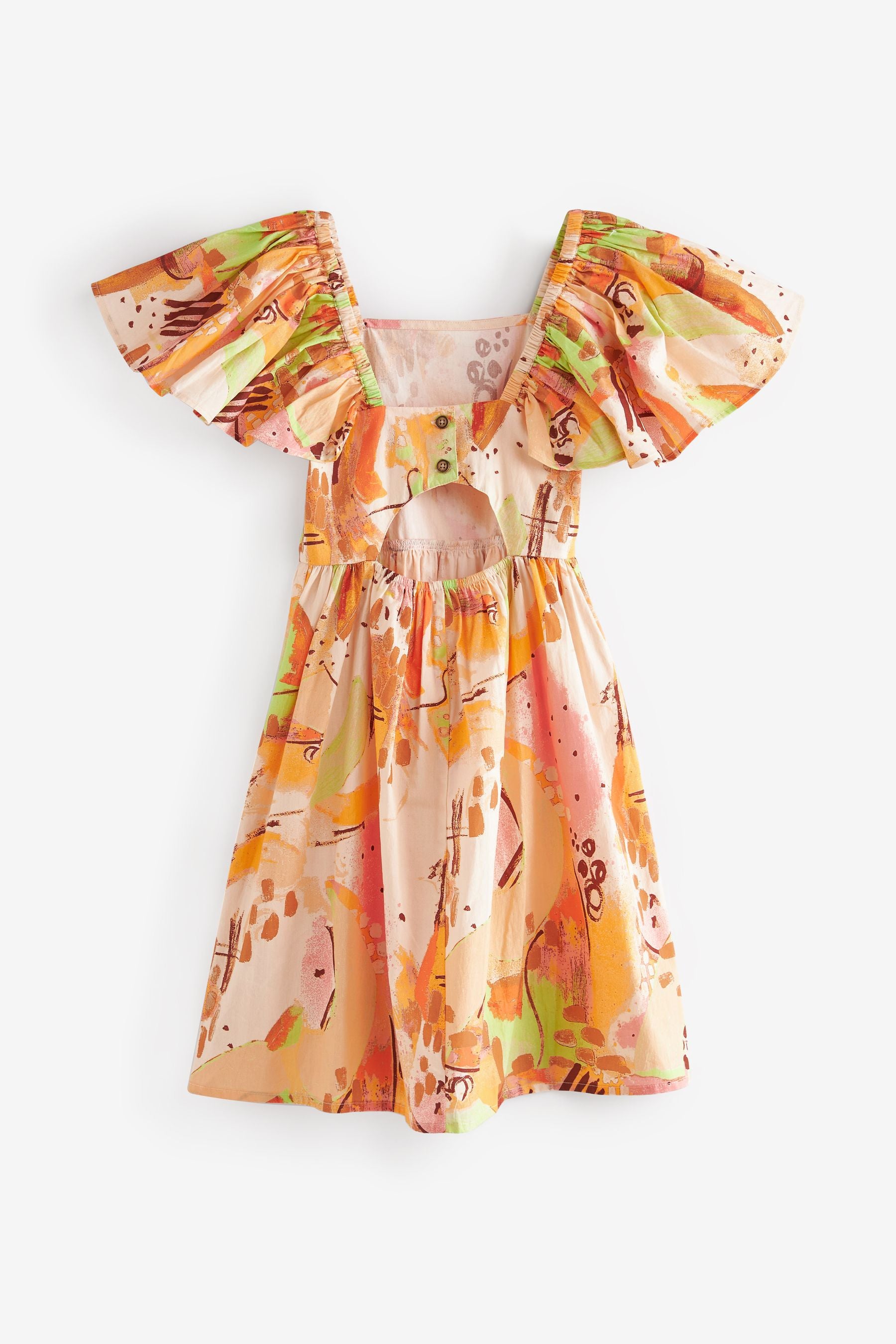 Orange Angel Sleeve Button Summer Dress (3-16yrs)