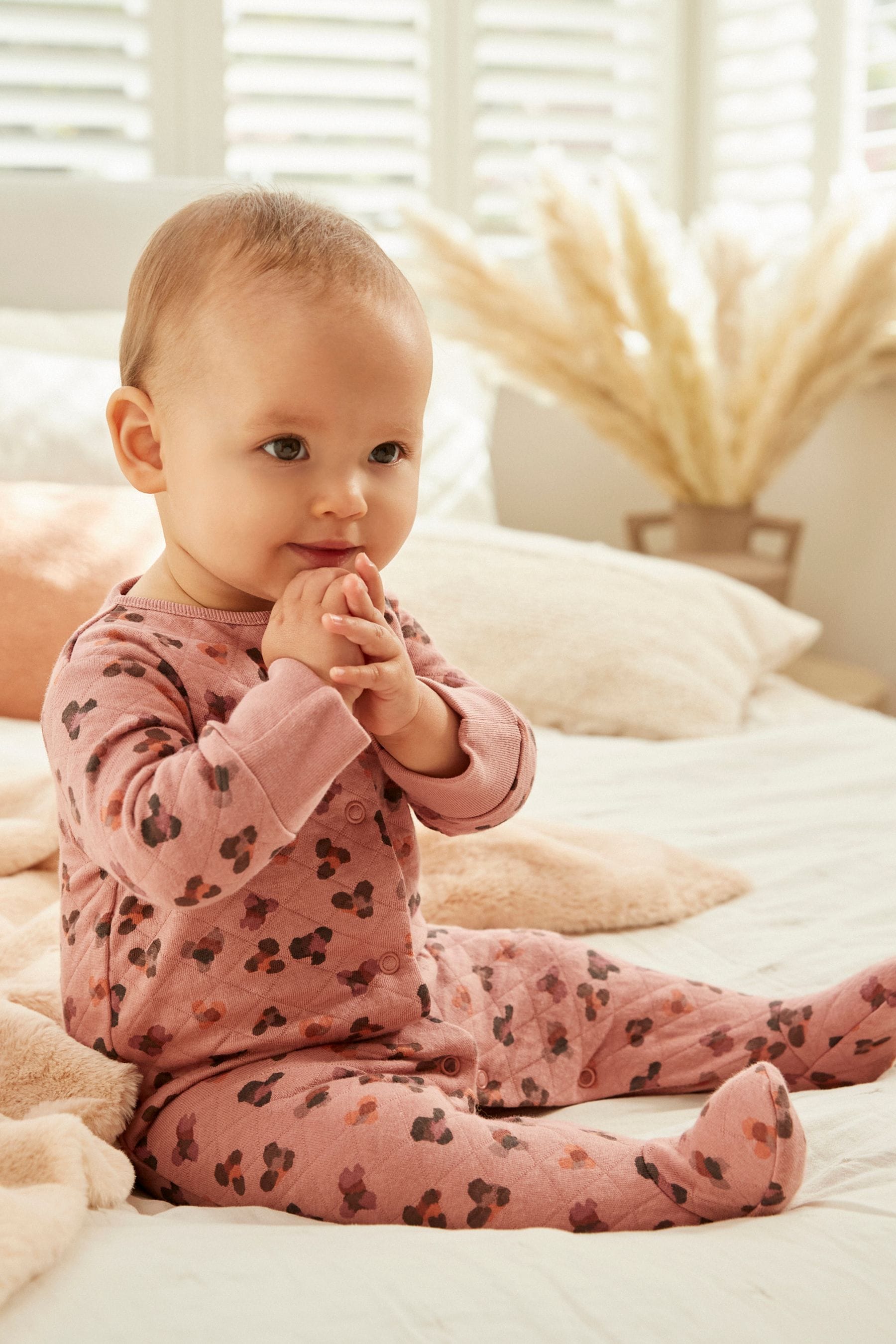 Pink Quilted Baby Sleepsuit