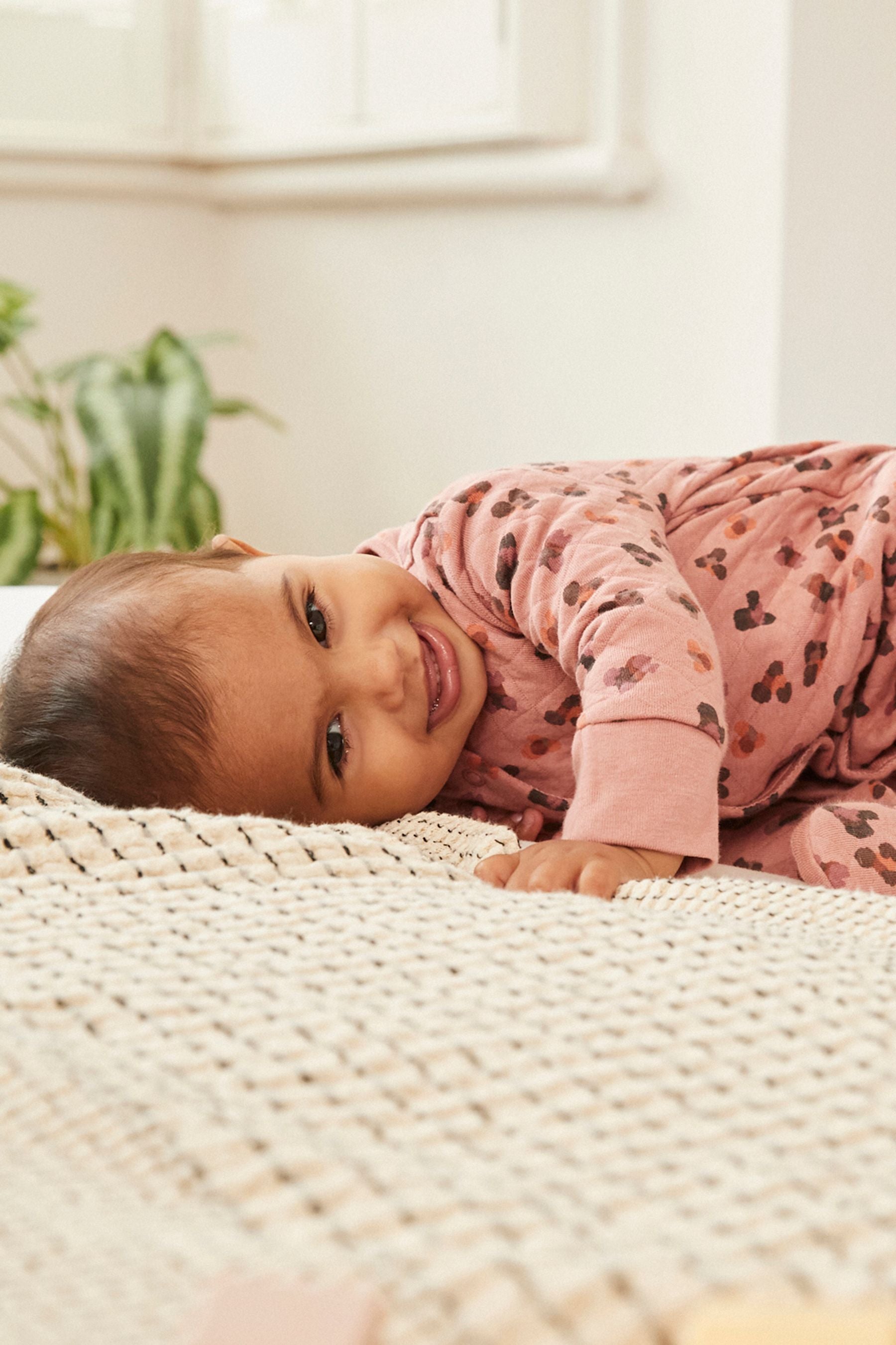 Pink Quilted Baby Sleepsuit