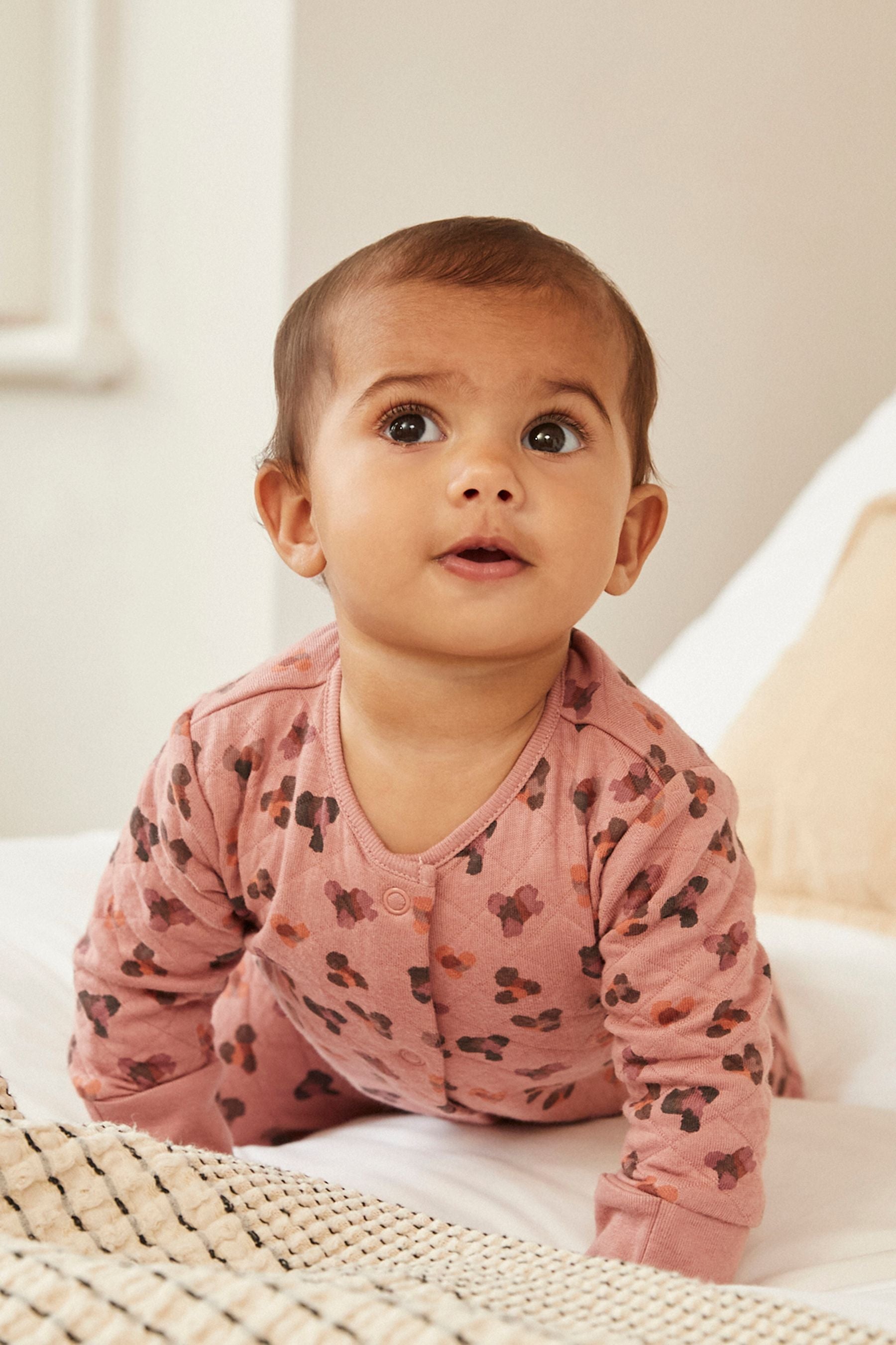 Pink Quilted Baby Sleepsuit