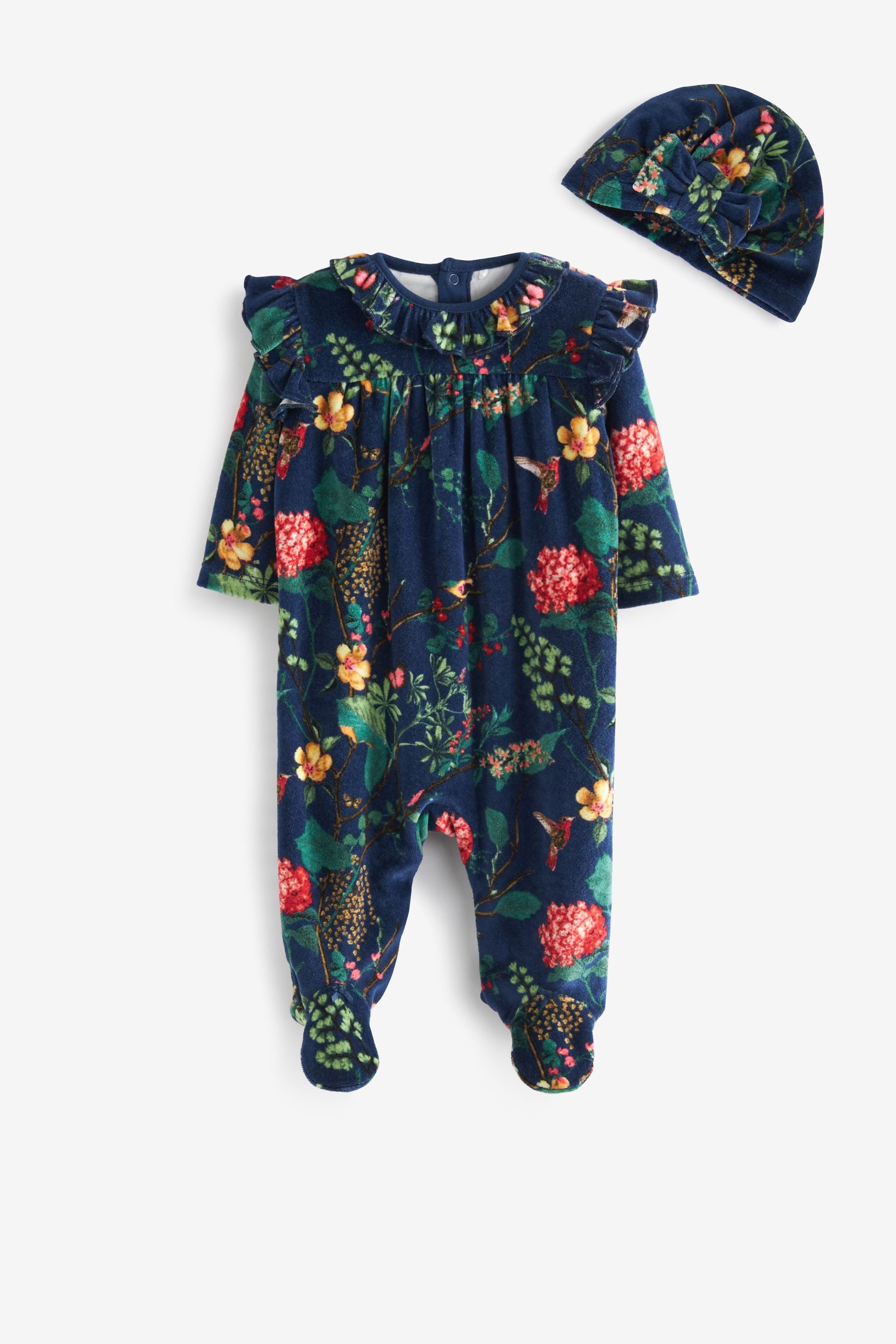 Navy Blue Velour Baby Sleepsuit (0mths-3yrs)