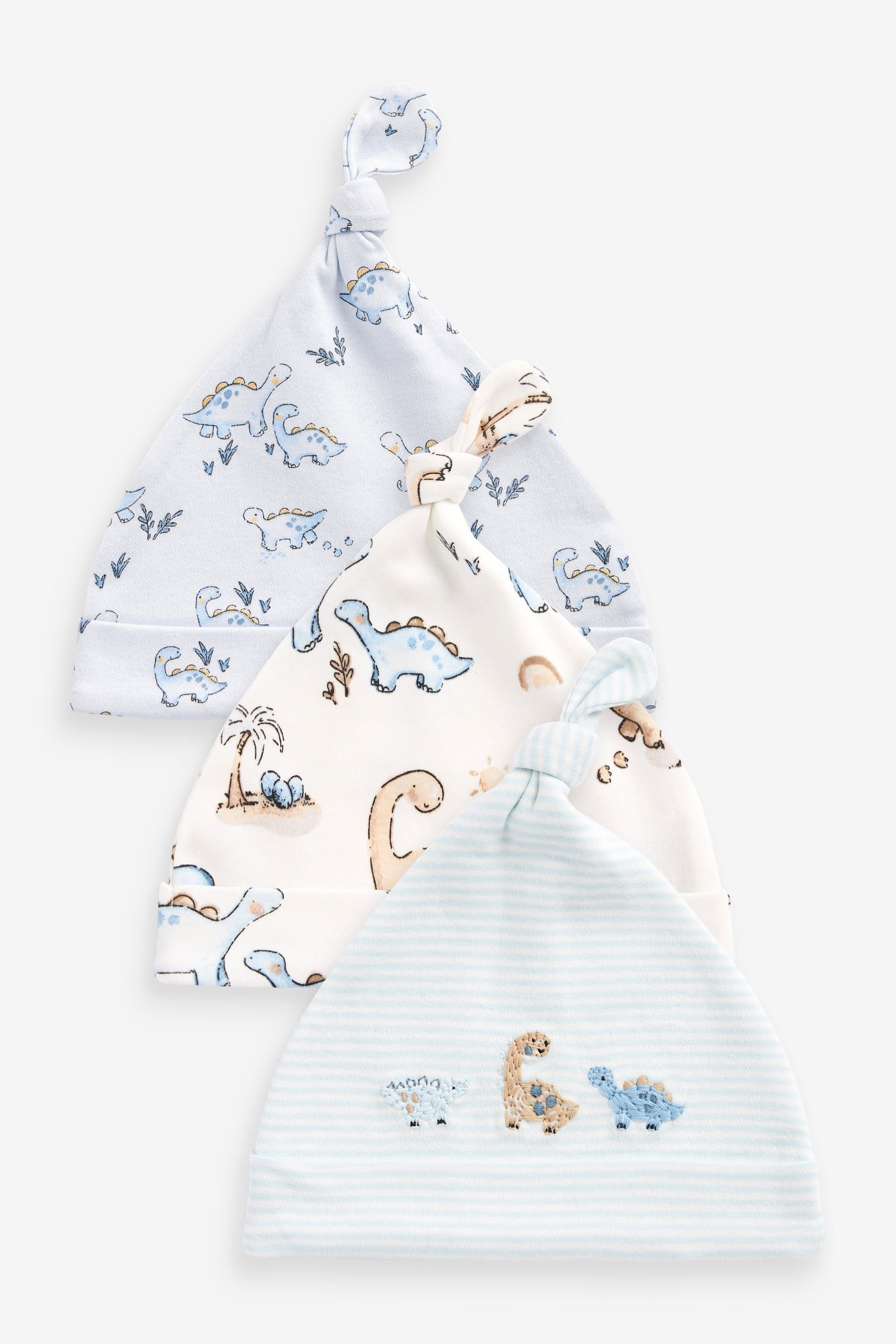 Blue Dino Baby Tie Top Hats 3 Pack (0-18mths)