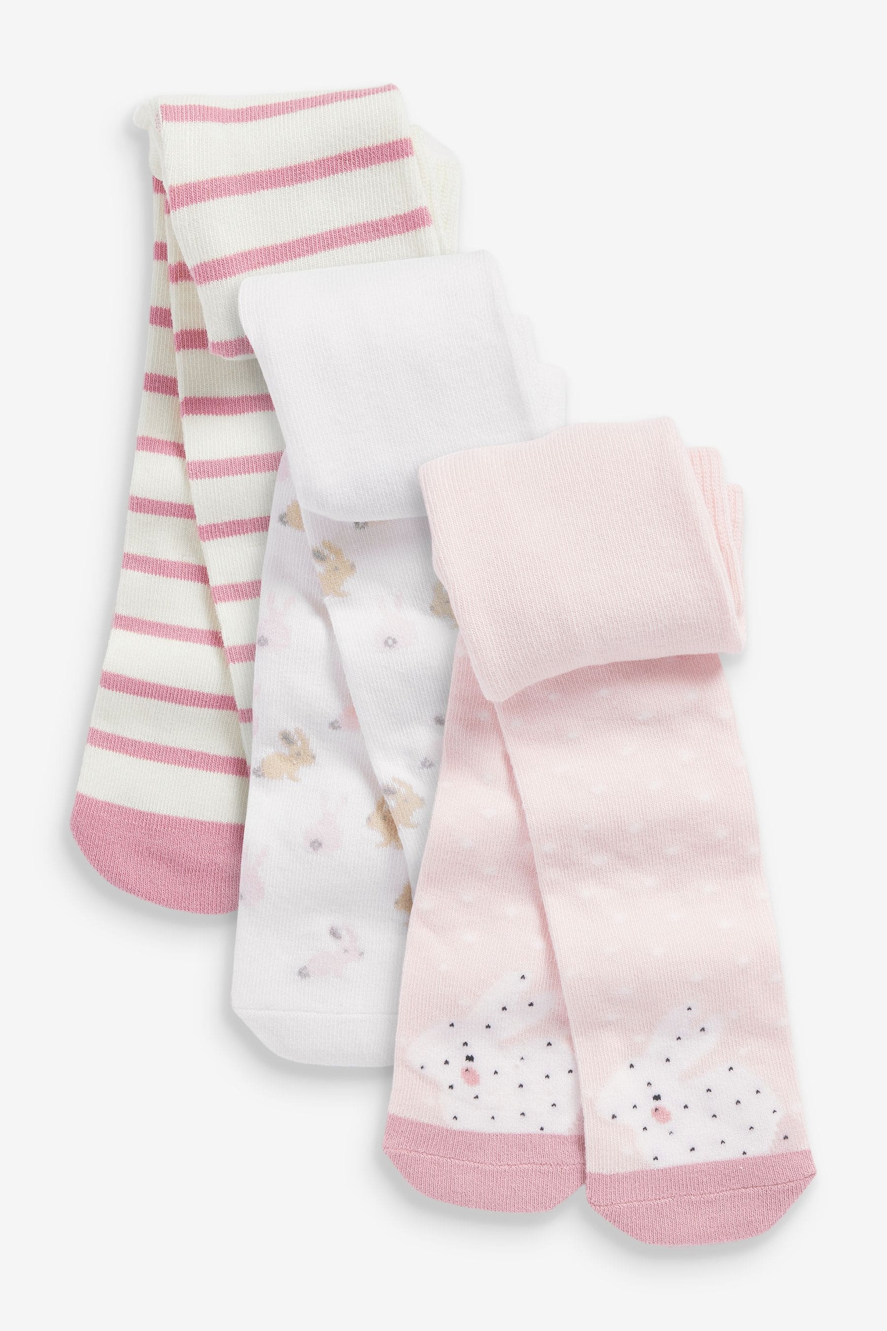 Pink/Cream Bunny Baby Designed Tights 3 Pack (0mths-2yrs)