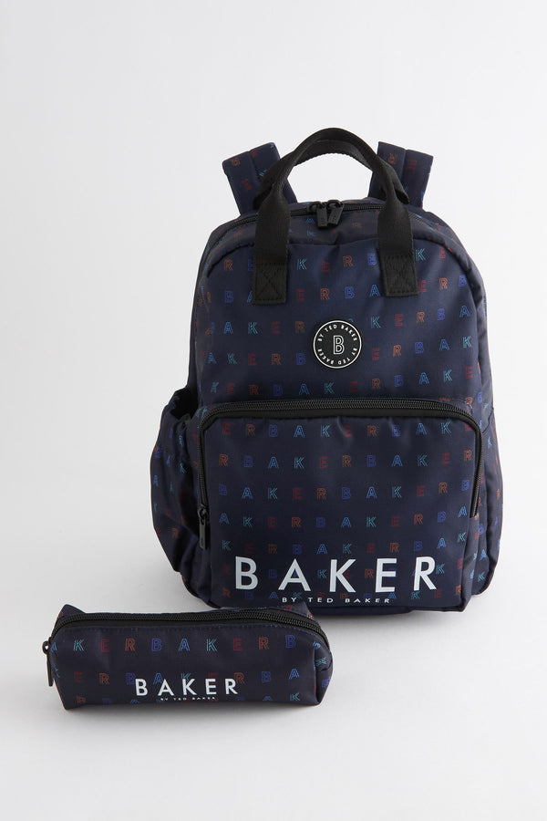 Navy Baker by Ted Baker Boys Back to School Navy Lettering Backpack with Pencil Case