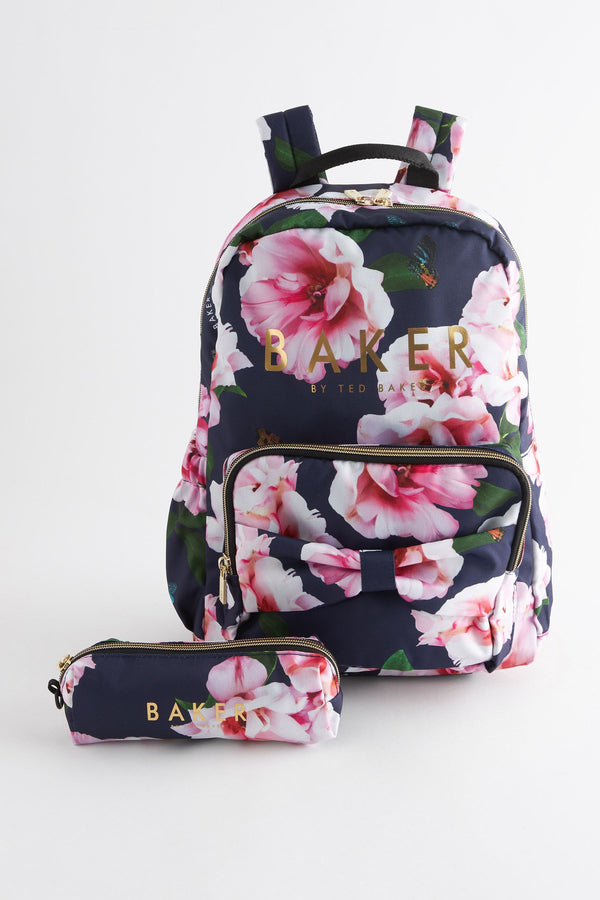 Navy Baker by Ted Baker Girls Navy Back to School Floral Backpack with Pencil Case