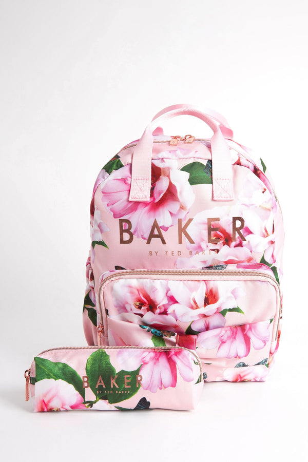 Pink Baker by Ted Baker Girls Back to School Pink Floral Backpack with Pencil Case