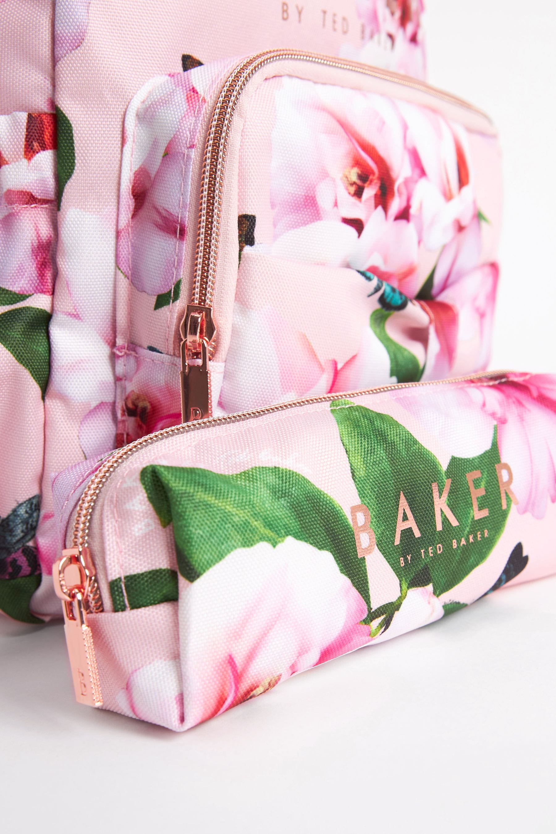 Pink Baker by Ted Baker Girls Back to School Pink Floral Backpack with Pencil Case