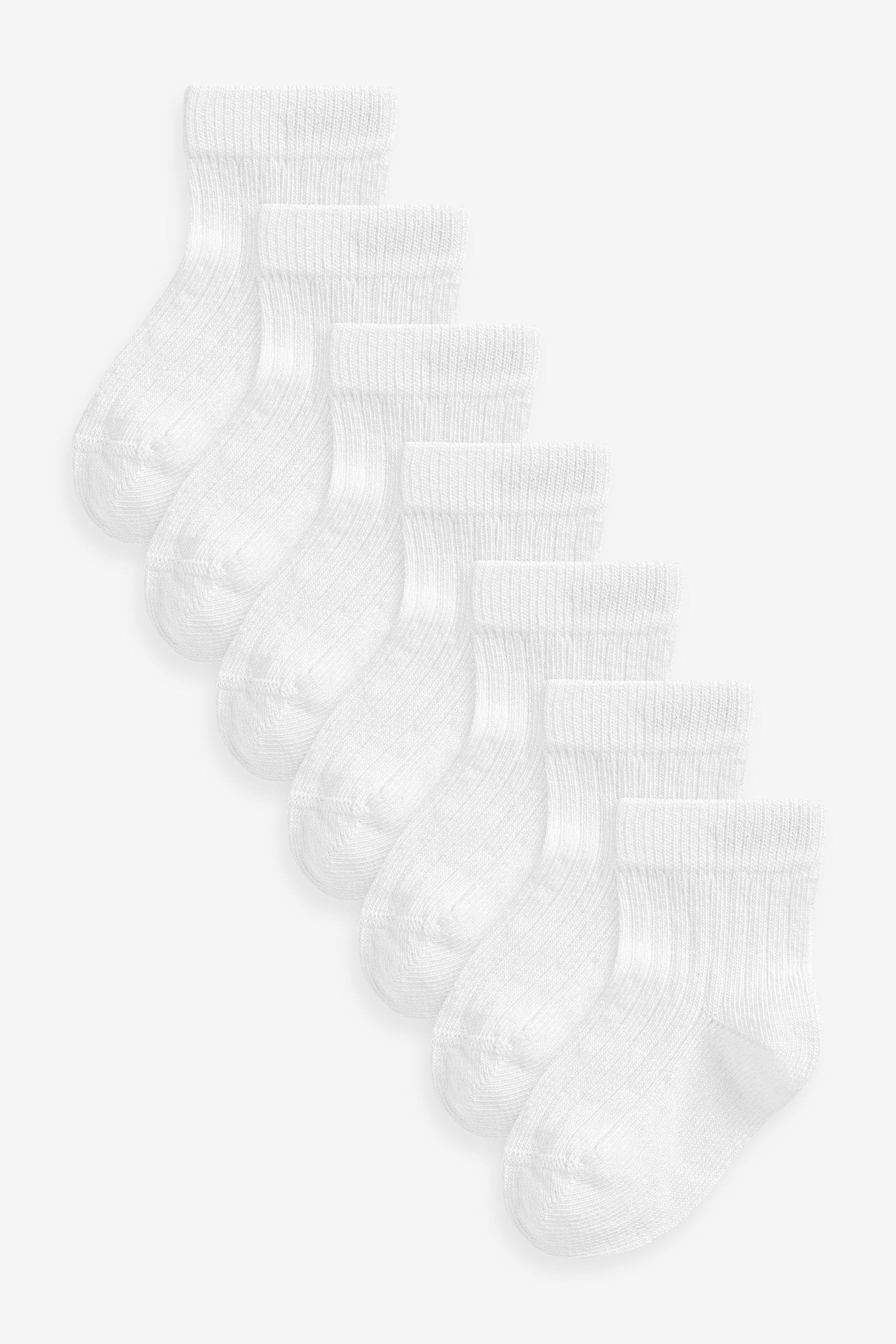 White 7 Pack Rib Baby Socks (0mths-2yrs)