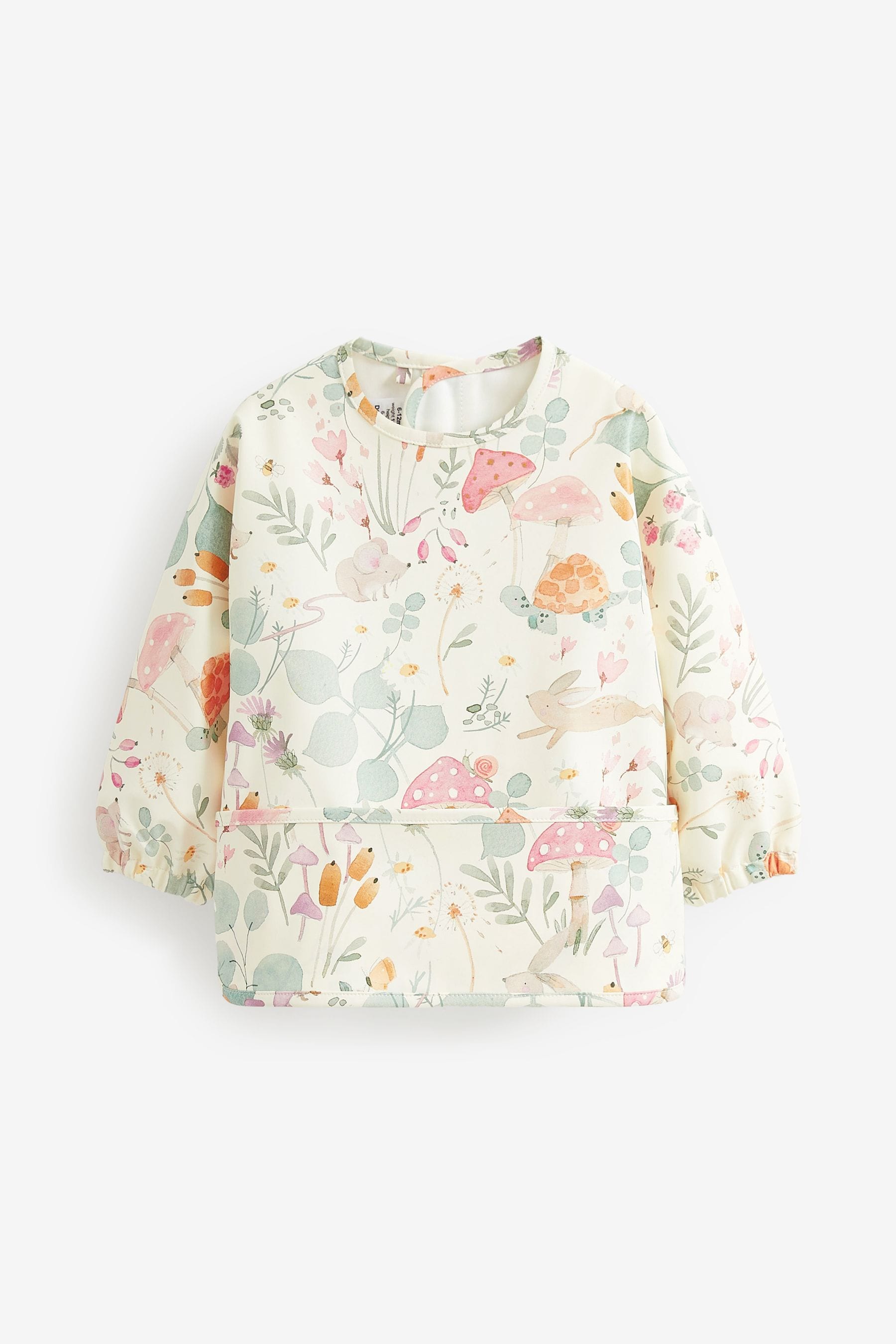 Cream Floral Baby Weaning and Feeding Sleeved Bib (6mths-3yrs)