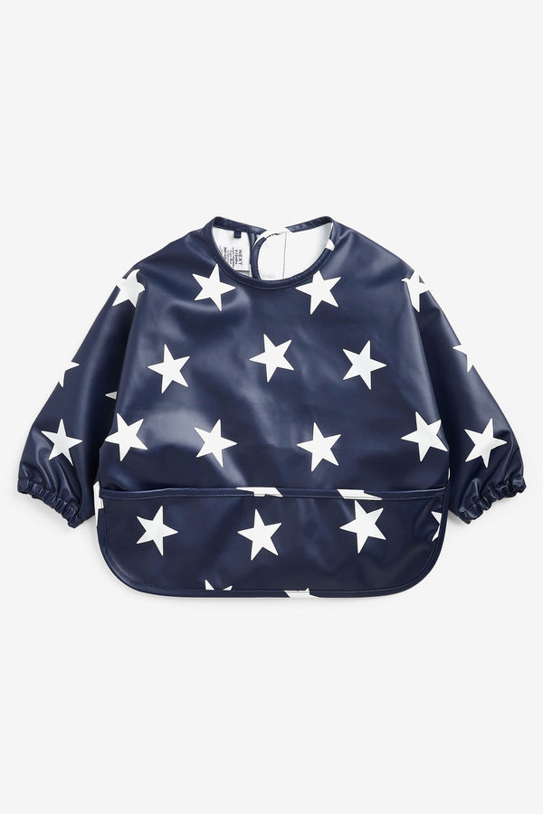 Navy Blue Star Baby Weaning and Feeding Sleeved Bib (6mths-3yrs)