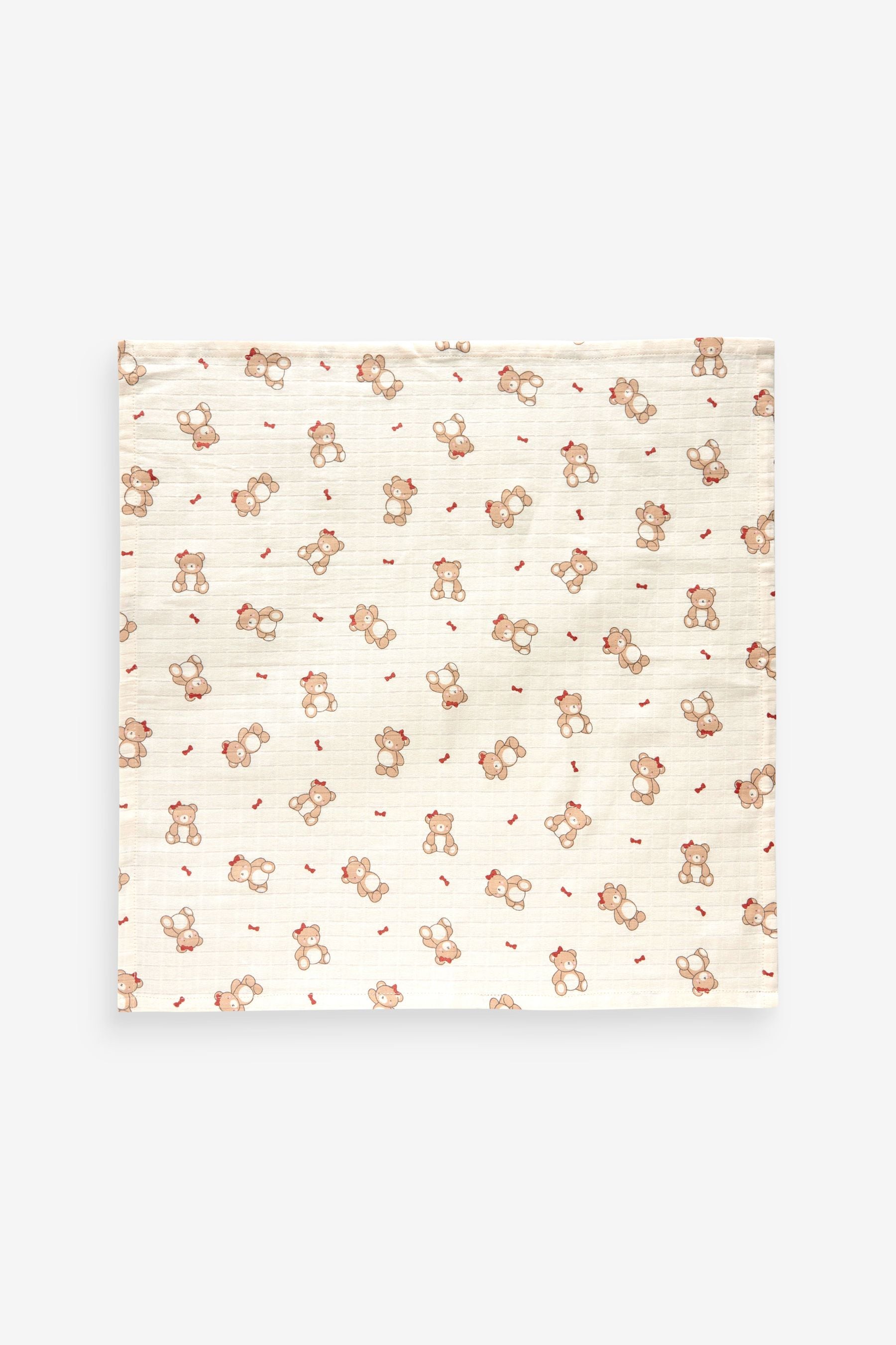 Pink Teddy Baby Muslin Cloths 4 Packs