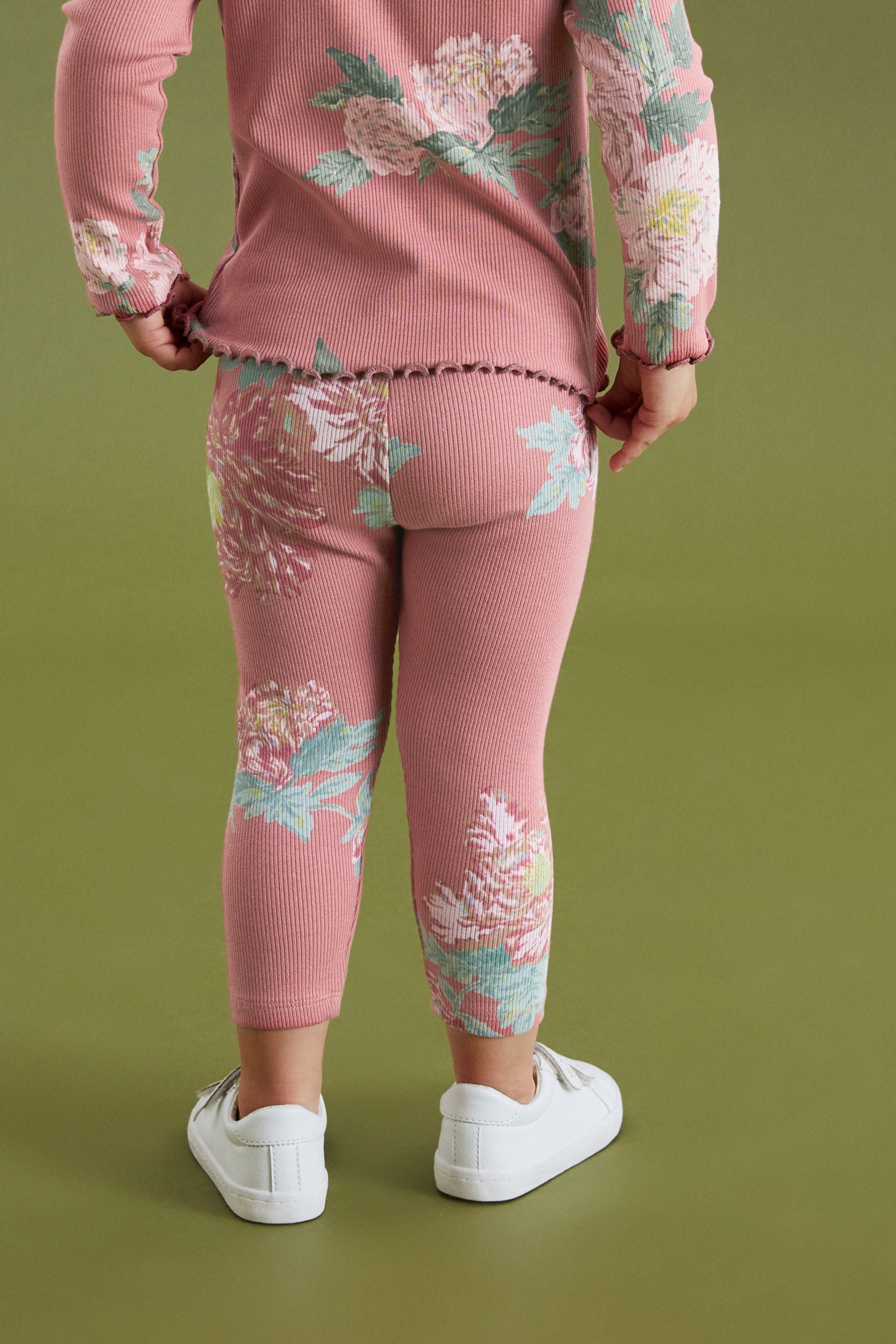 Pink Floral Rib Jersey Leggings (3mths-7yrs)