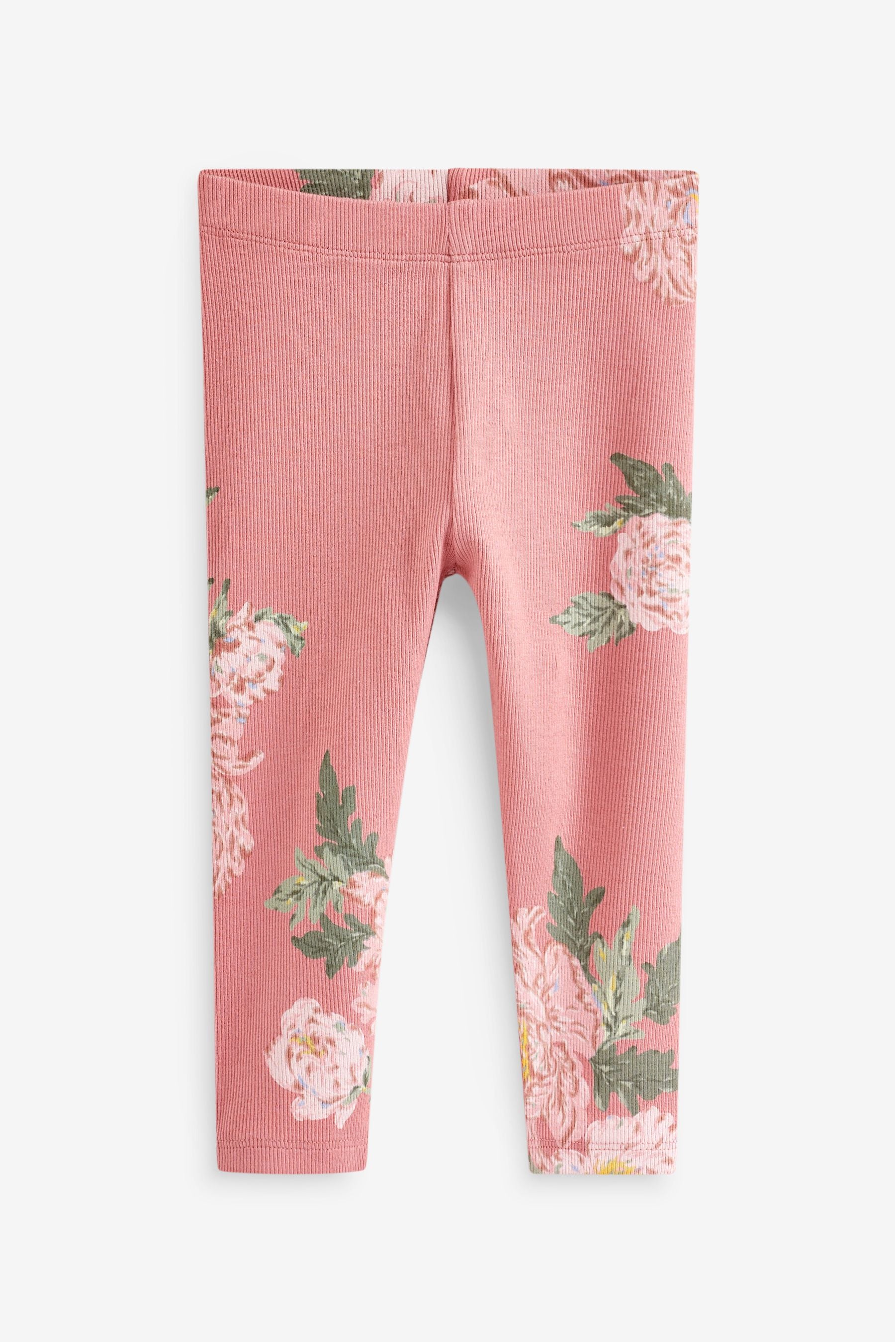 Pink Floral Rib Jersey Leggings (3mths-7yrs)