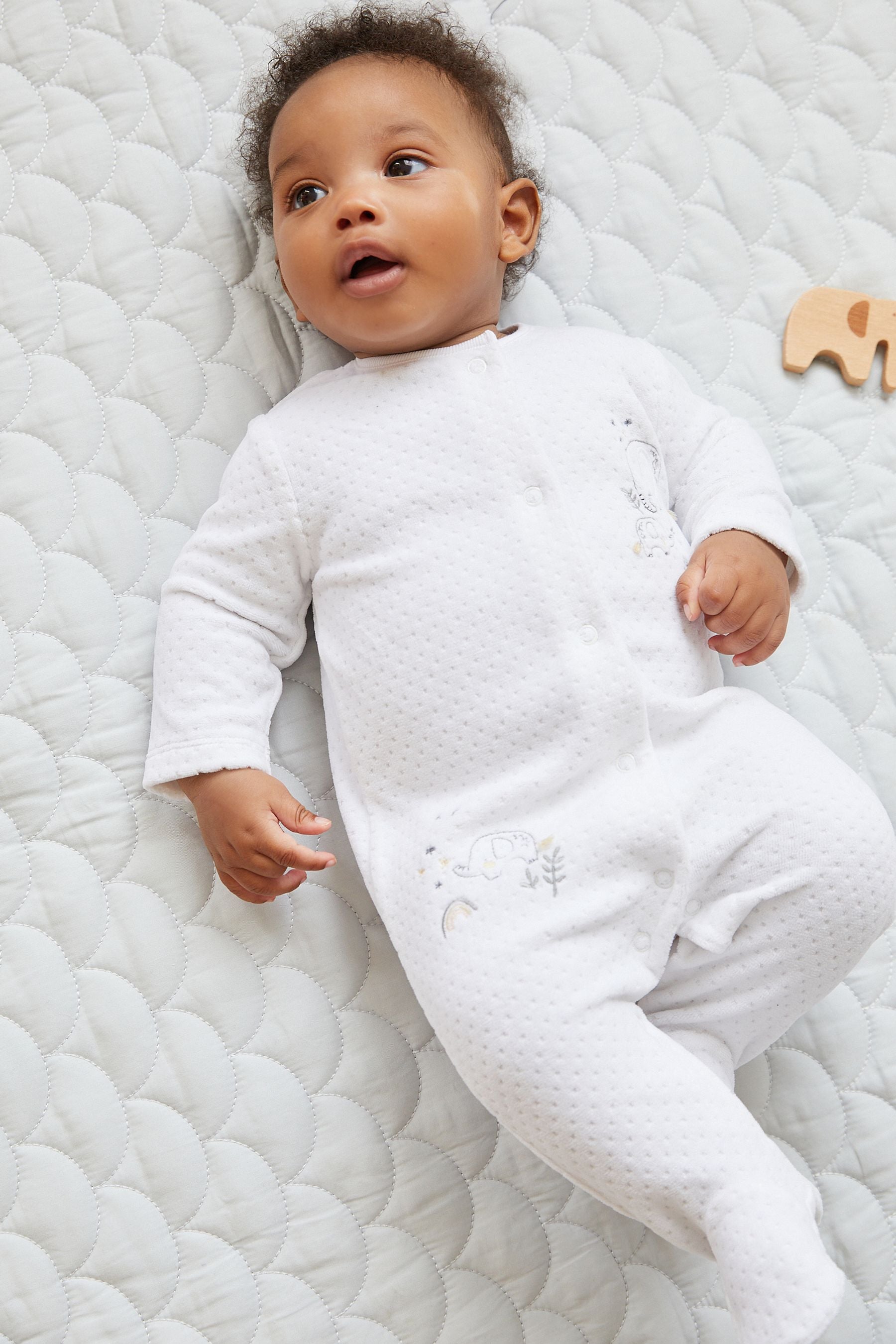 White Velour Baby Sleepsuit (0mths-2yrs)