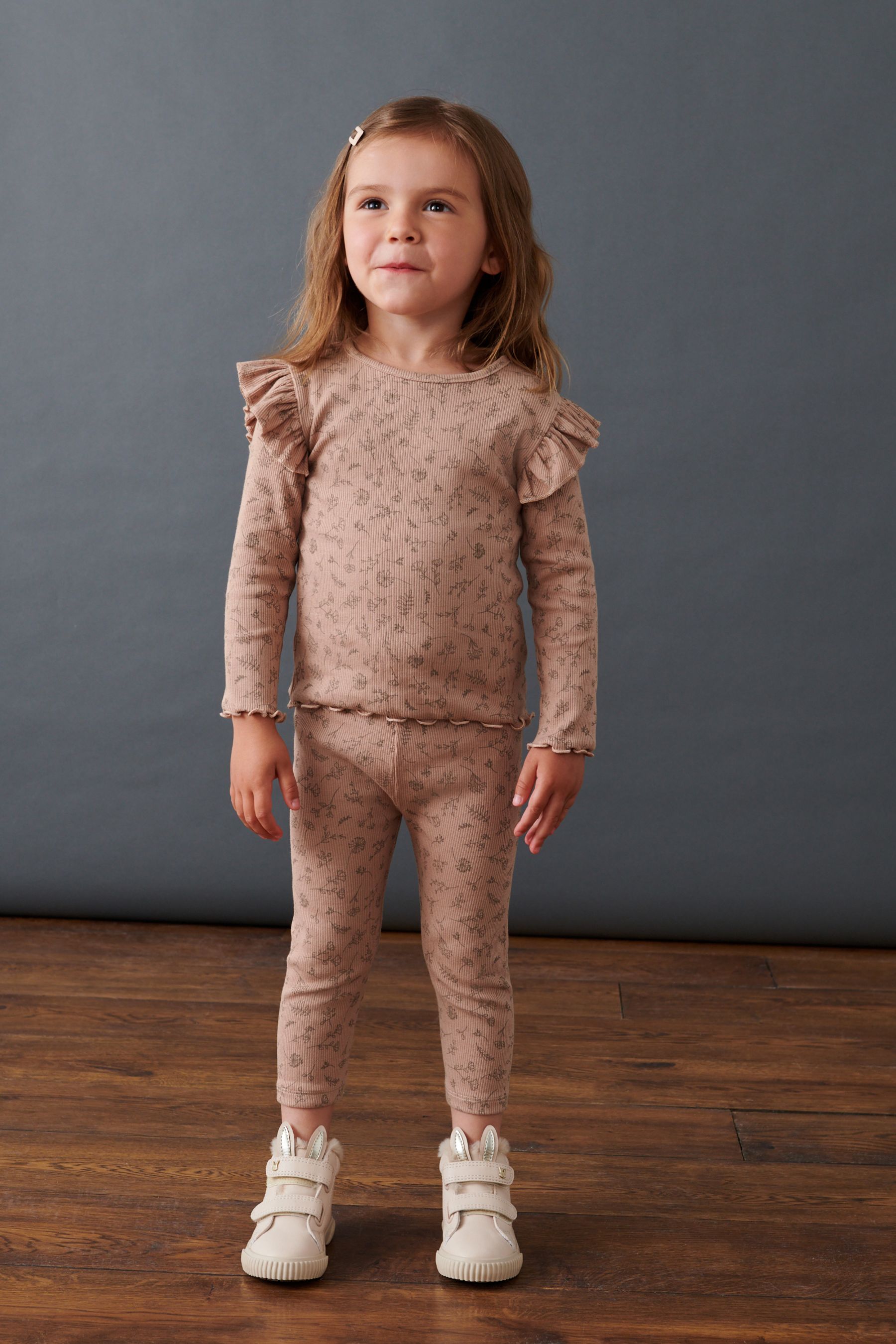 Brown Ditsy Rib Jersey Leggings (3mths-7yrs)