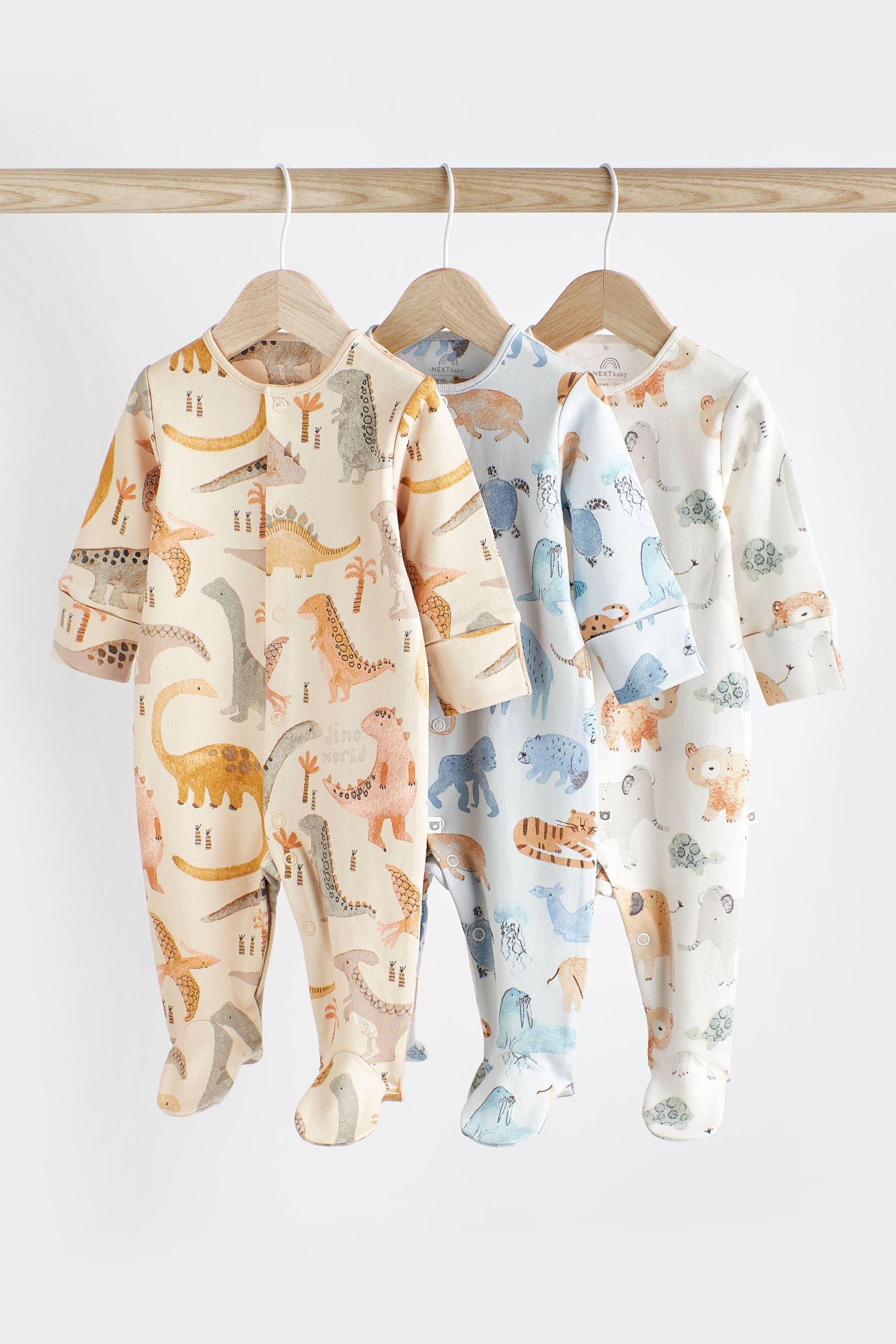 Neutral Cotton Baby Sleepsuits 3 Pack (0-2yrs)