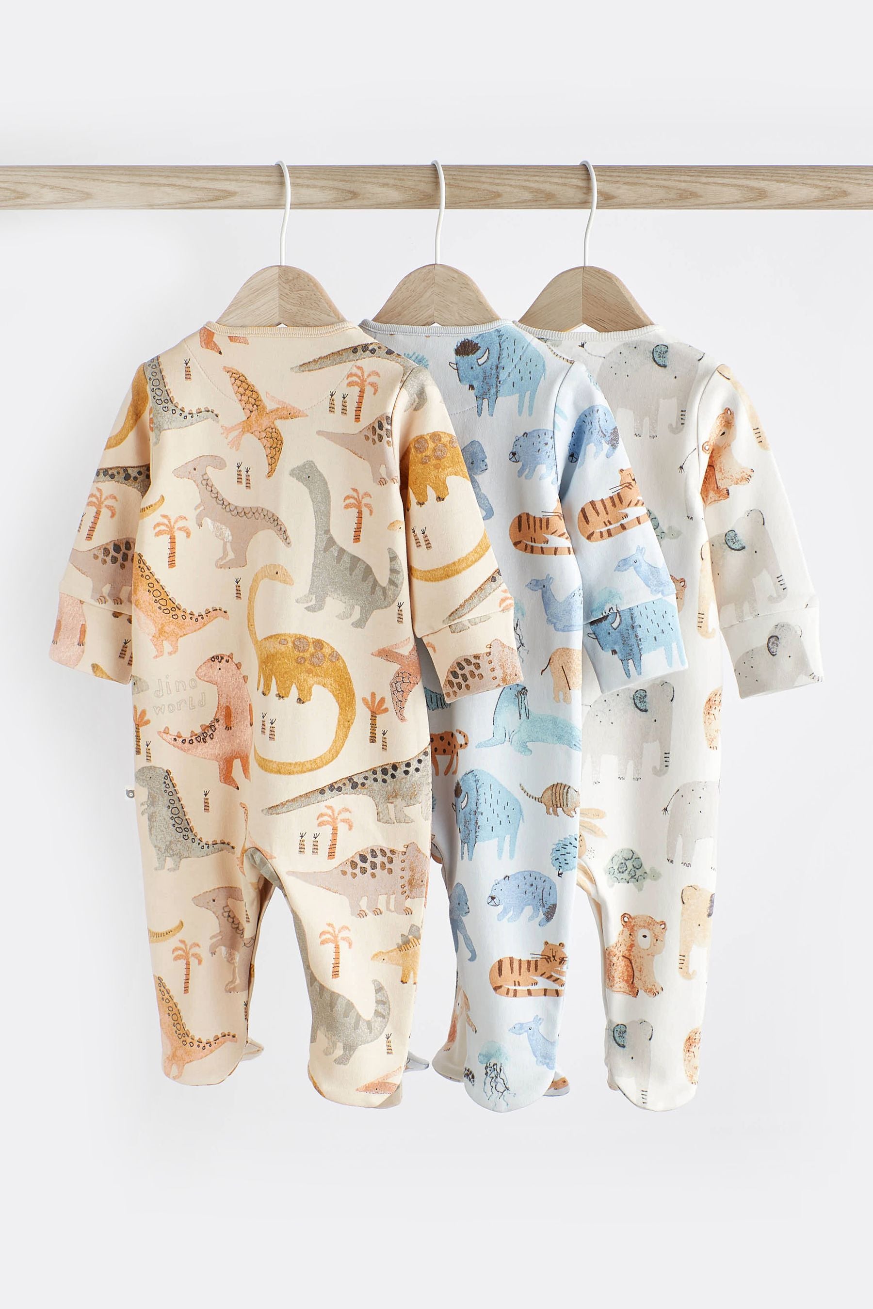 Neutral Cotton Baby Sleepsuits 3 Pack (0-2yrs)