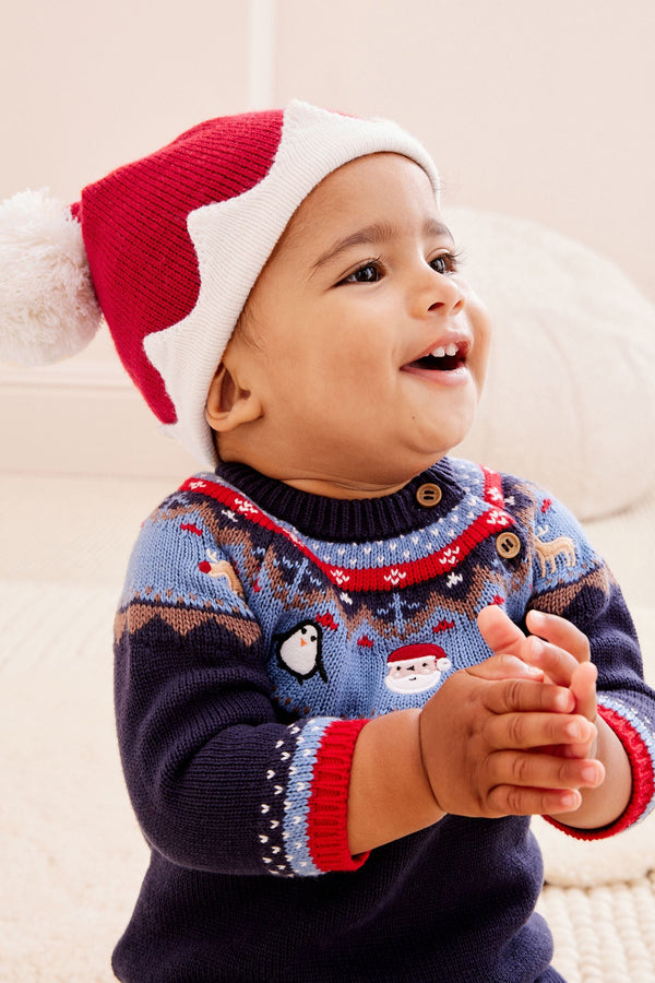 Red Knitted Baby Santa Hat (0mths-2yrs)