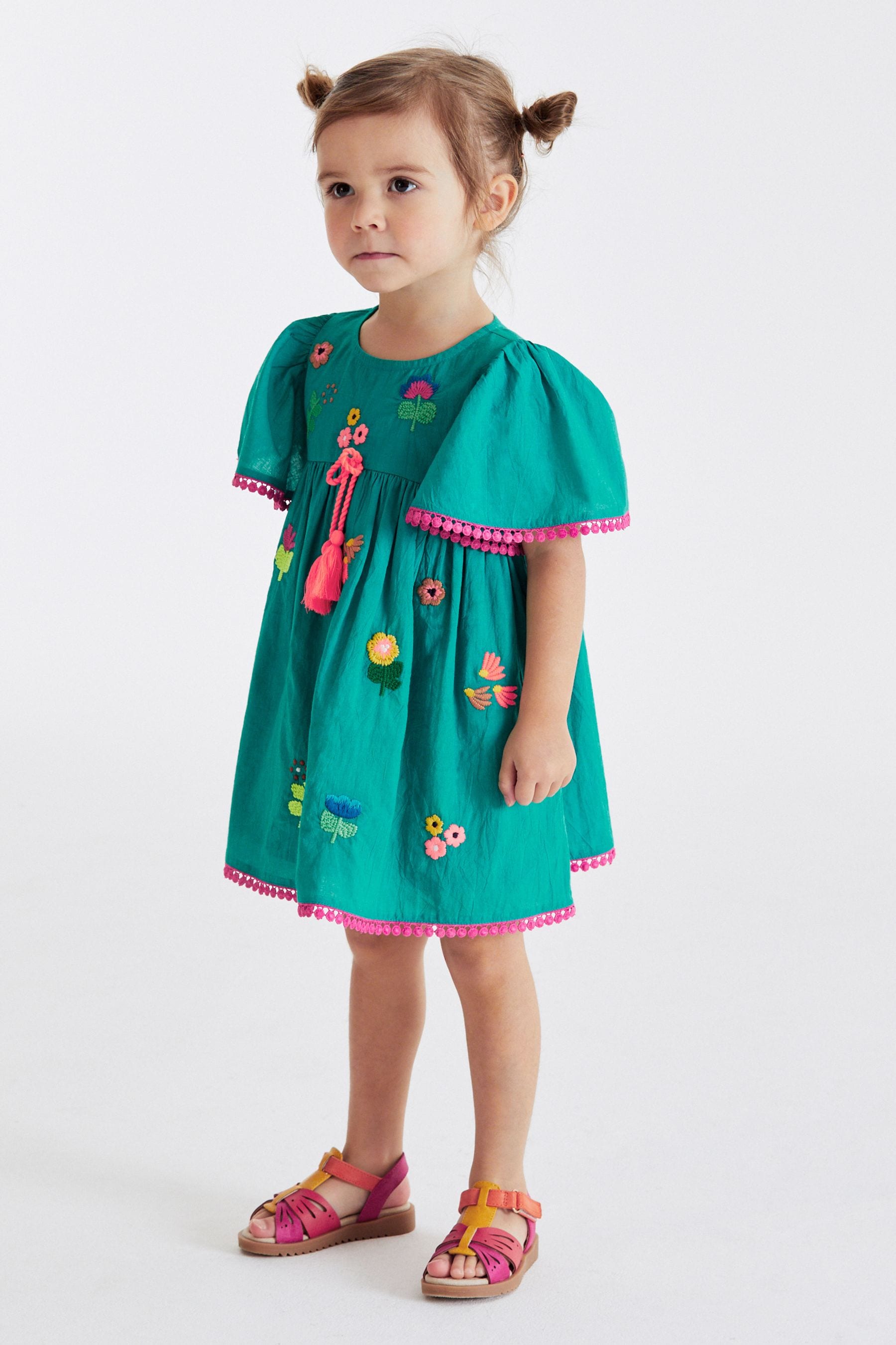 Teal Green Embroidered Kaftan Dress (3mths-10yrs)