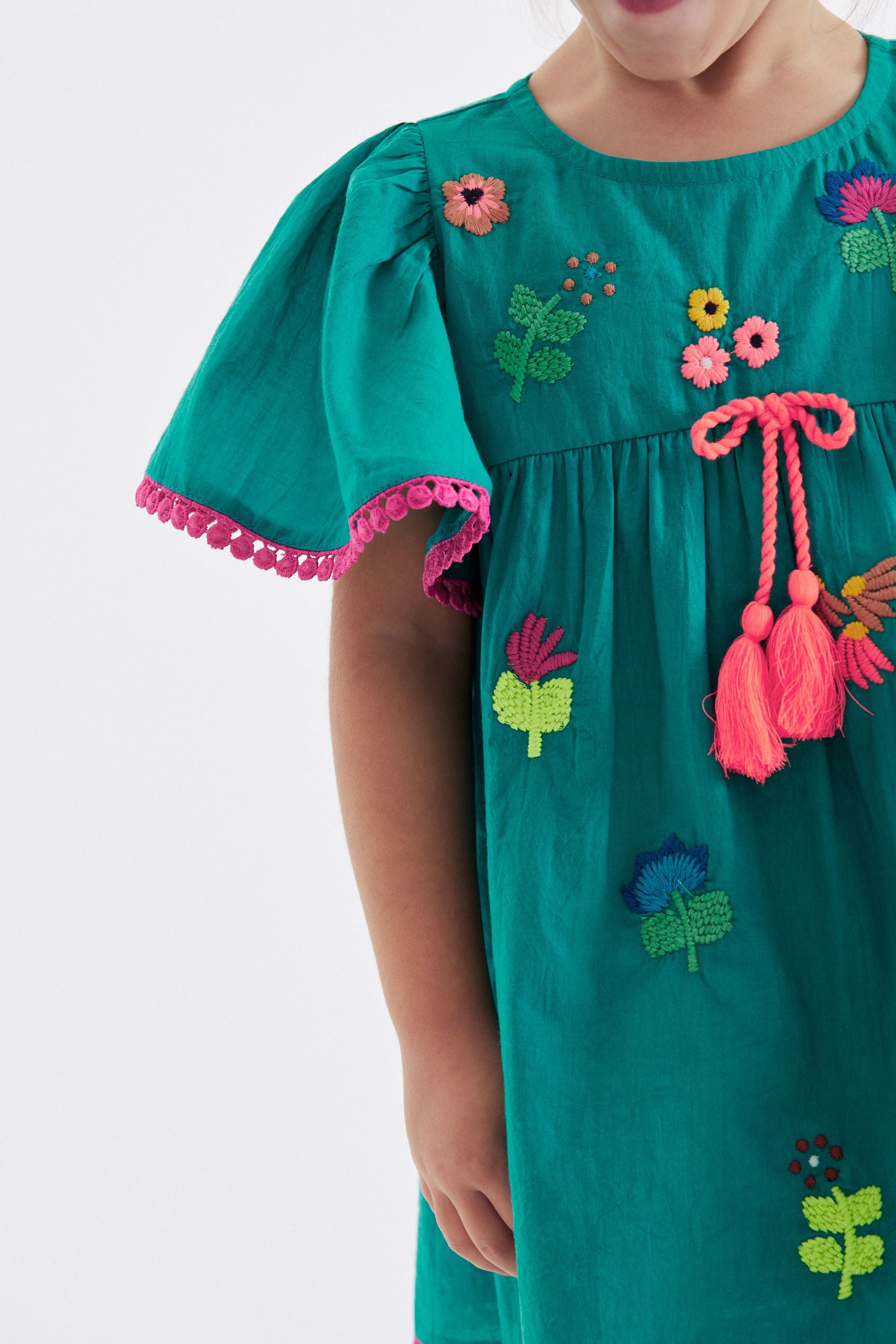 Teal Green Embroidered Kaftan Dress (3mths-10yrs)