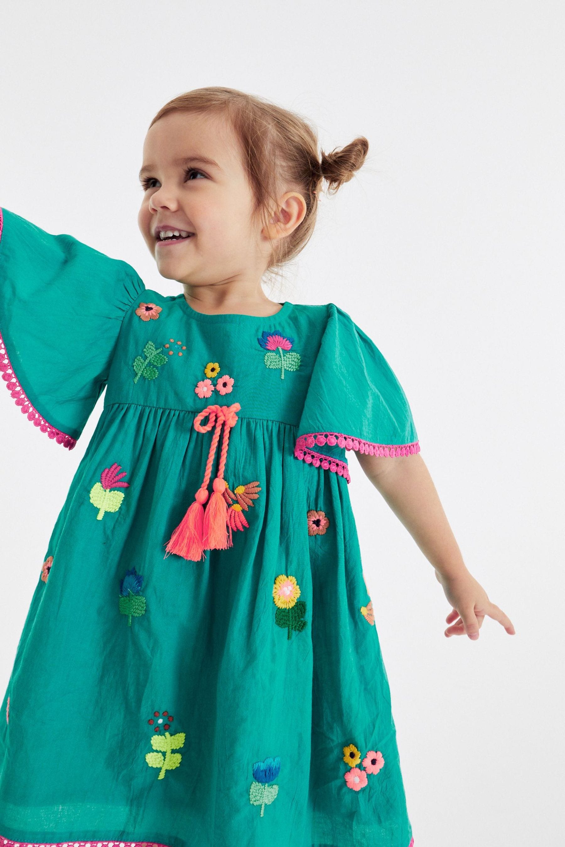 Teal Green Embroidered Kaftan Dress (3mths-10yrs)