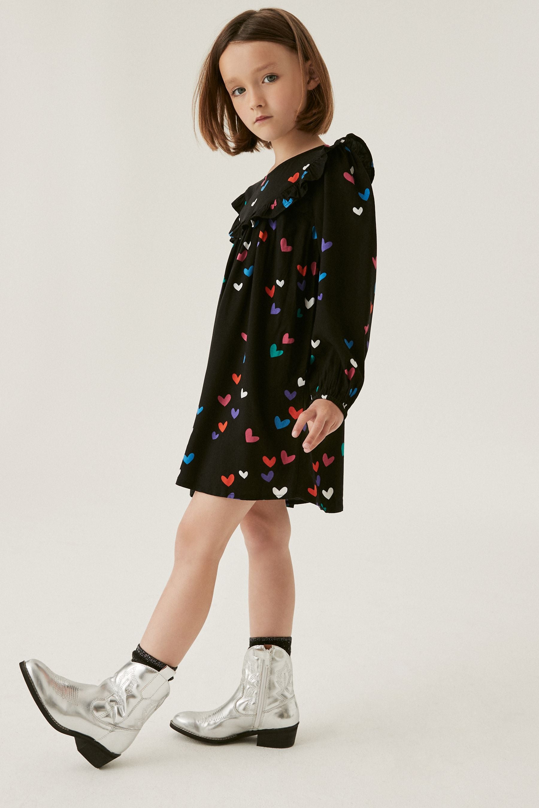 Black/Multi Heart Printed Dress (12mths-16yrs)