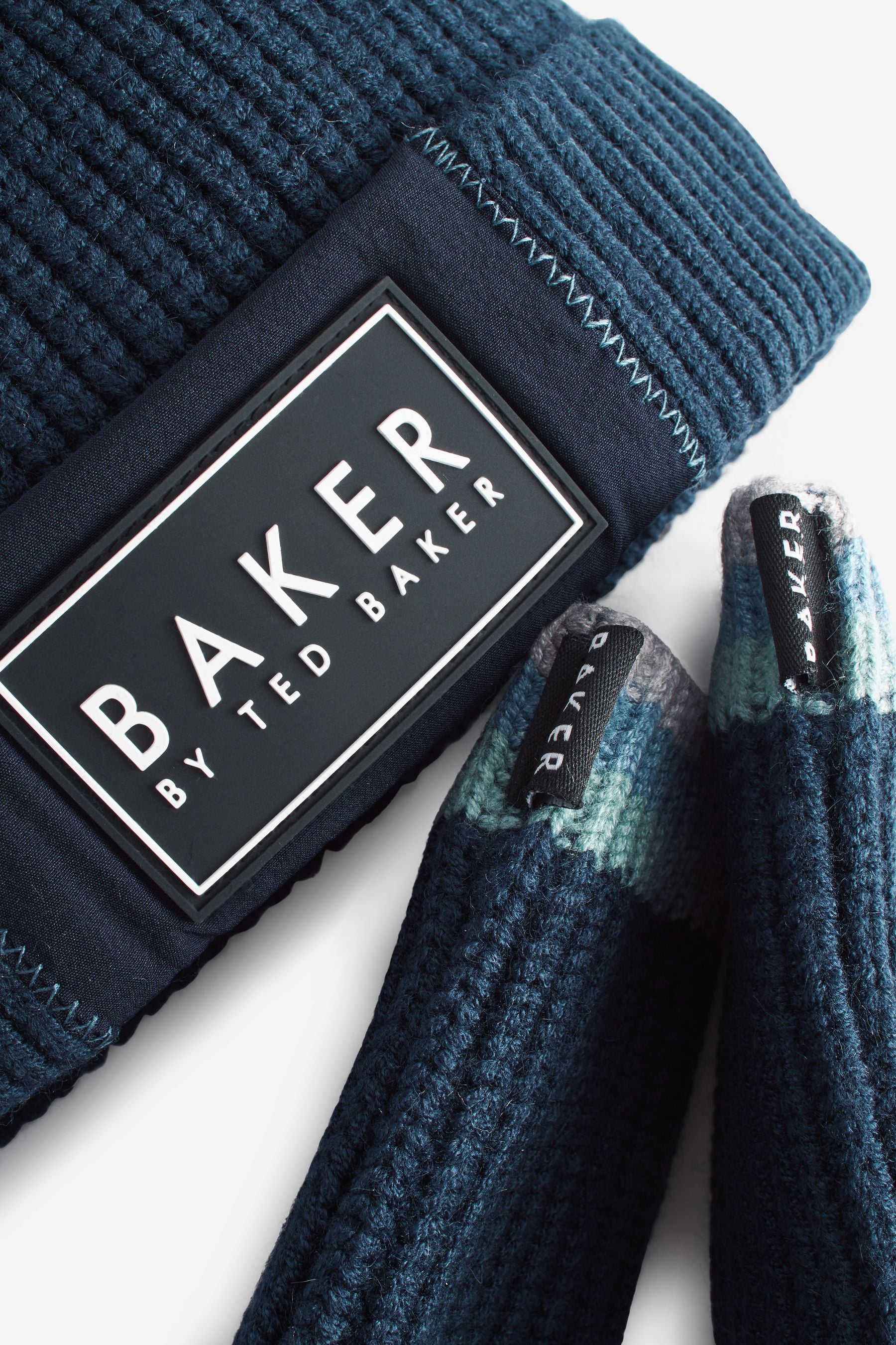 Navy Baker by Ted Baker Boys Pom Hat and Mittens Set