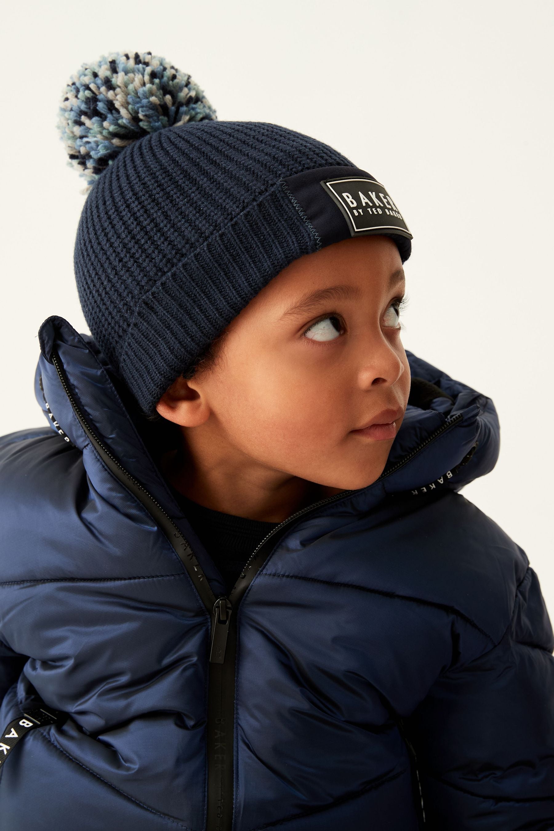 Navy Baker by Ted Baker Boys Pom Hat and Mittens Set