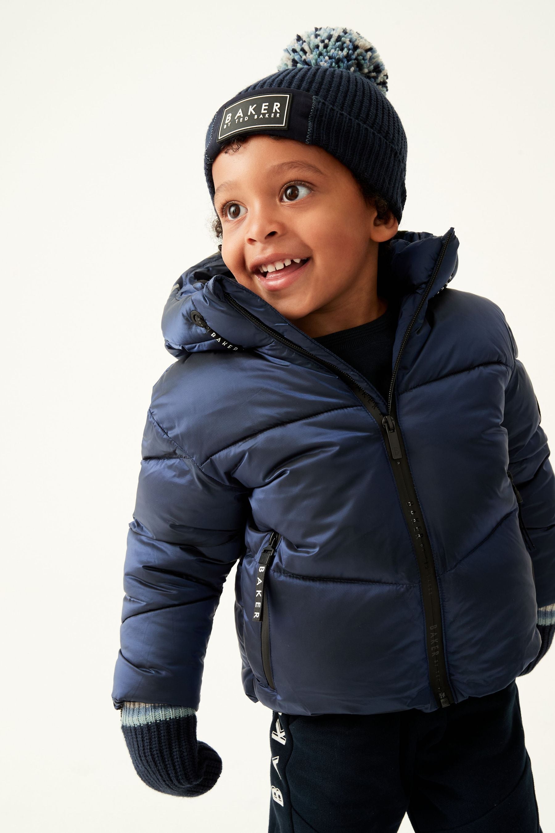 Navy Baker by Ted Baker Boys Pom Hat and Mittens Set