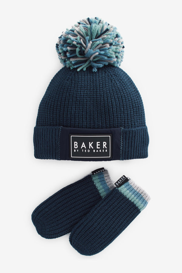 Navy Baker by Ted Baker Boys Pom Hat and Mittens Set