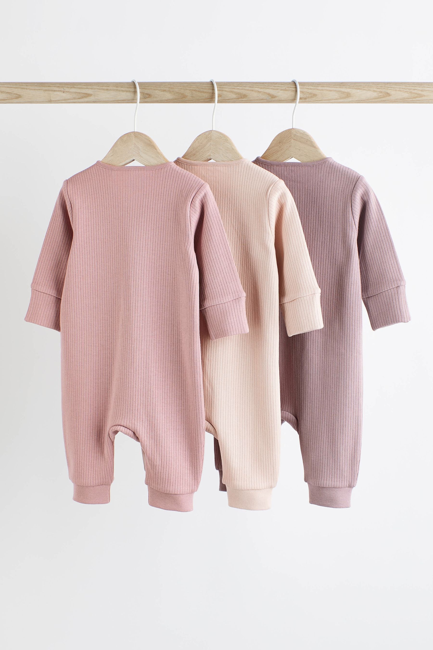 Pink Baby Two Way Zip Footless Sleepsuits 3 Pack (0mths-3yrs)