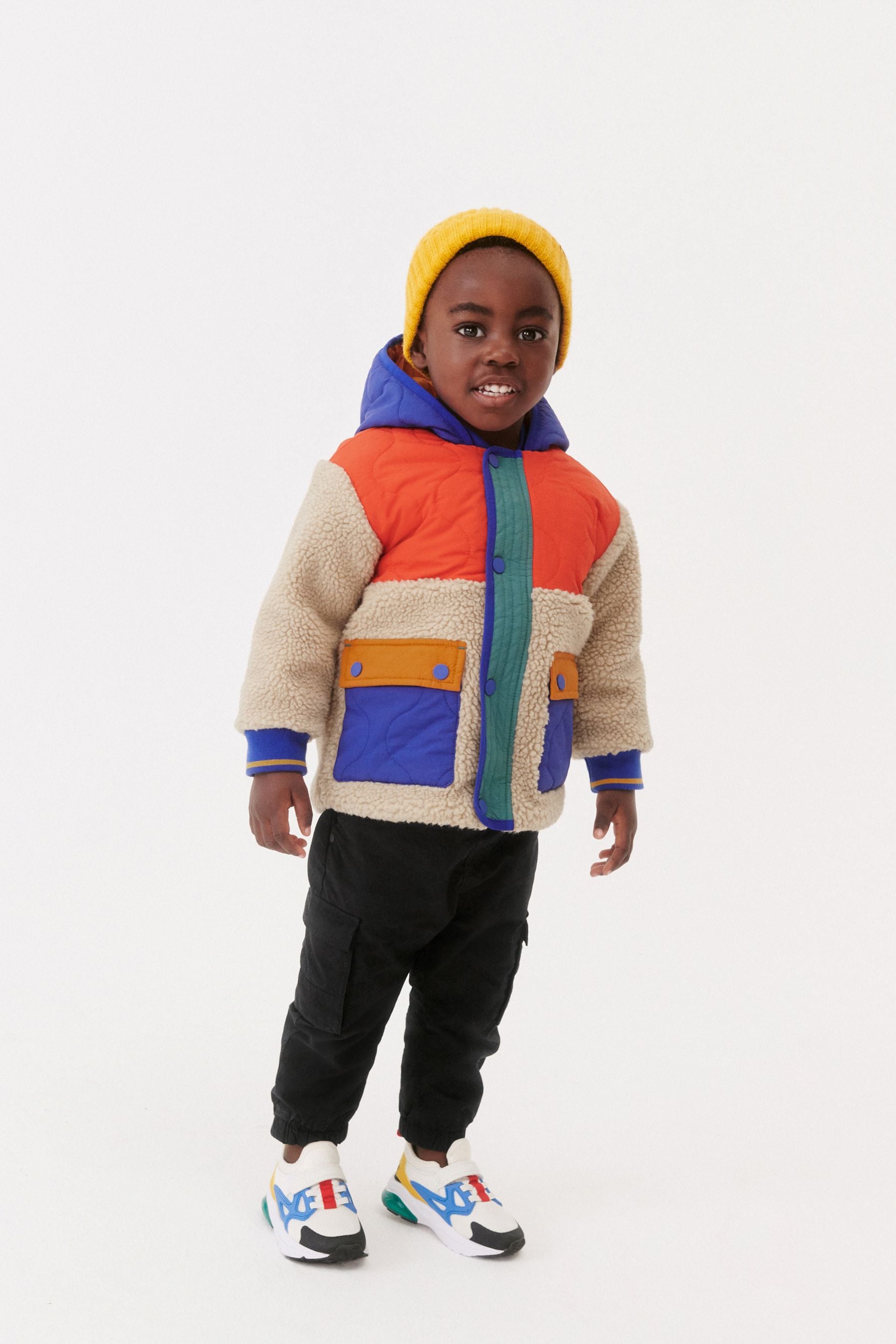 Orange Colourblock Teddy Borg Fleece Jacket (3mths-7yrs)