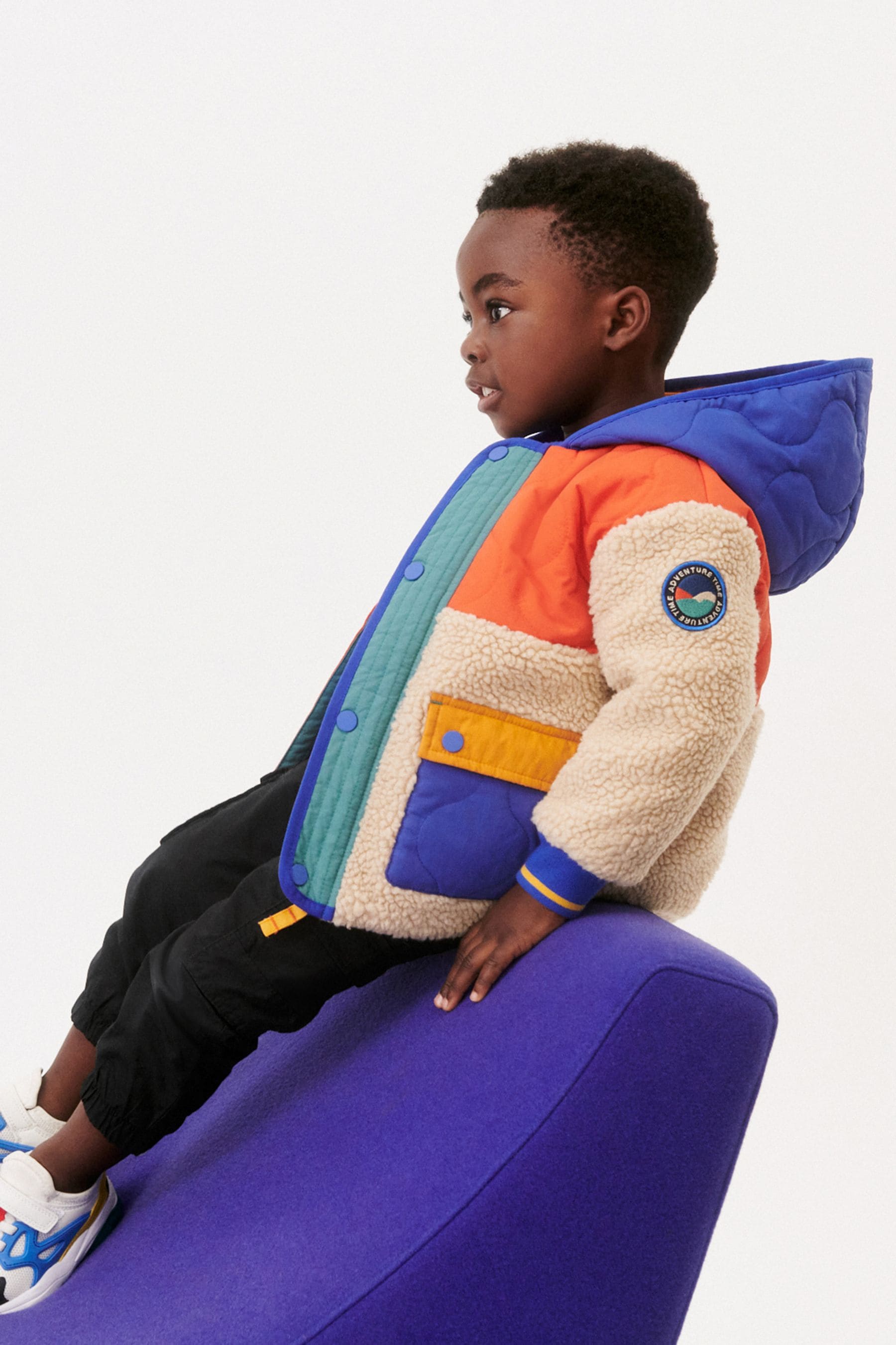 Orange Colourblock Teddy Borg Fleece Jacket (3mths-7yrs)