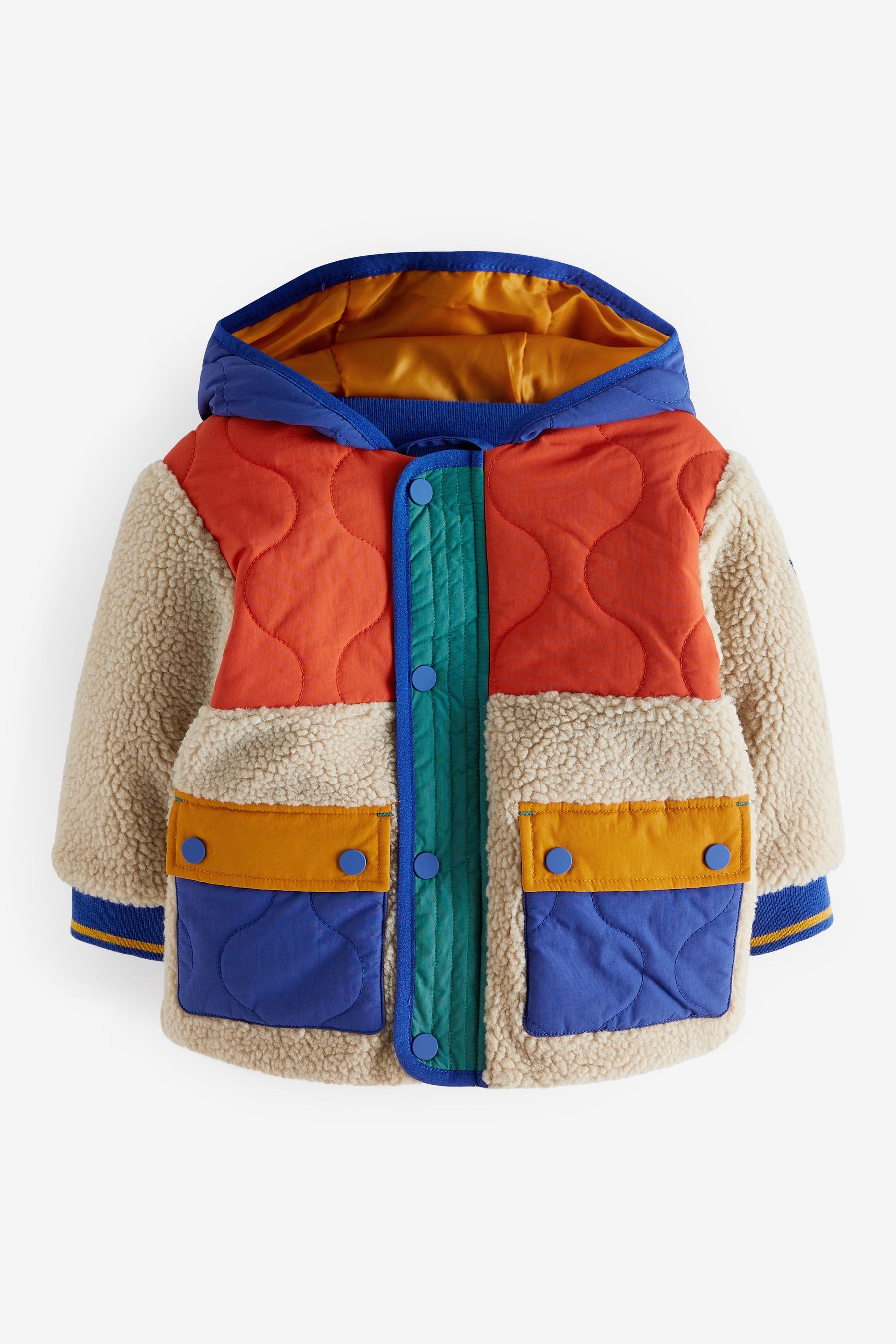 Orange Colourblock Teddy Borg Fleece Jacket (3mths-7yrs)