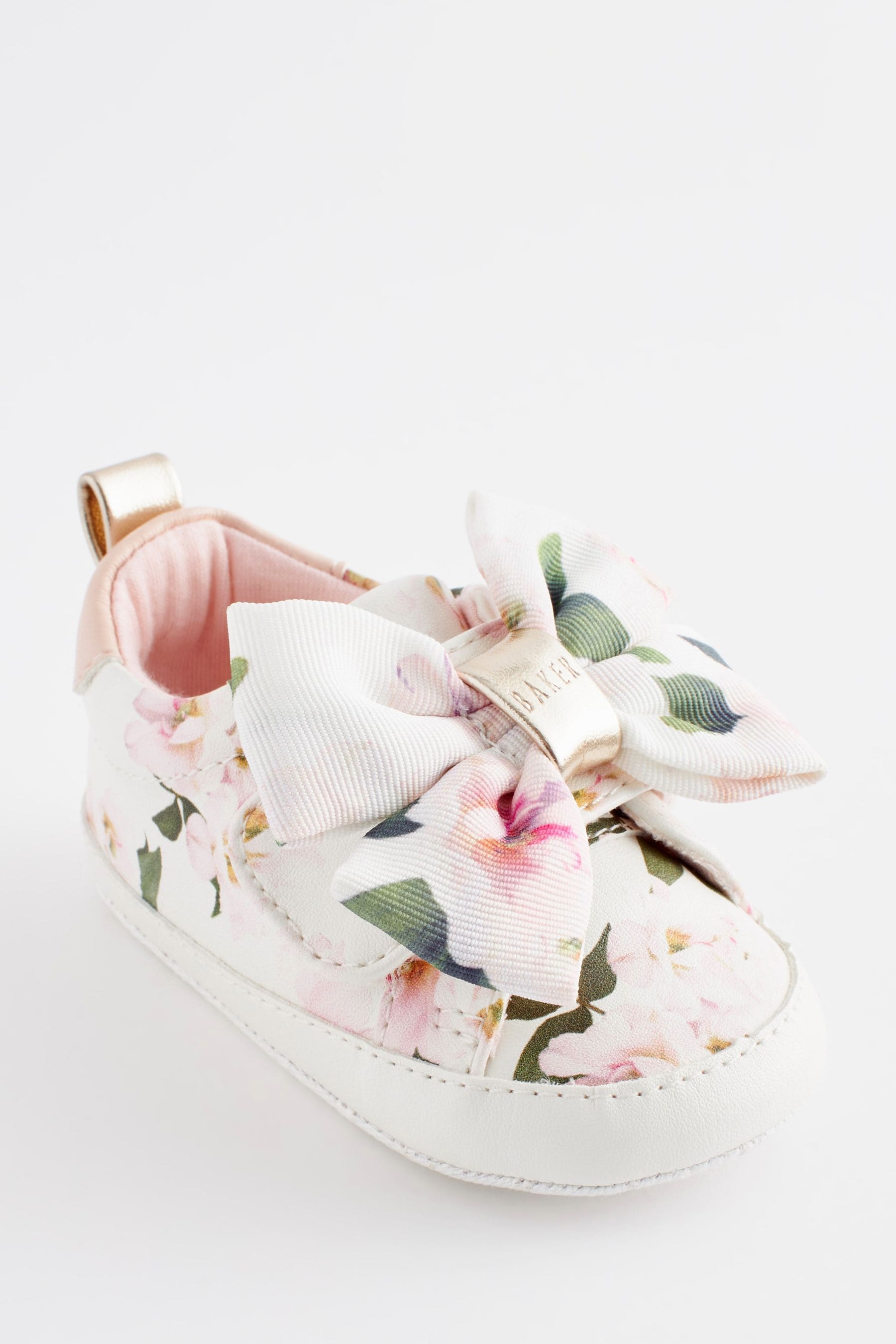 White Baker by Ted Baker Baby Girls Floral Organza Bow White Trainer Padders