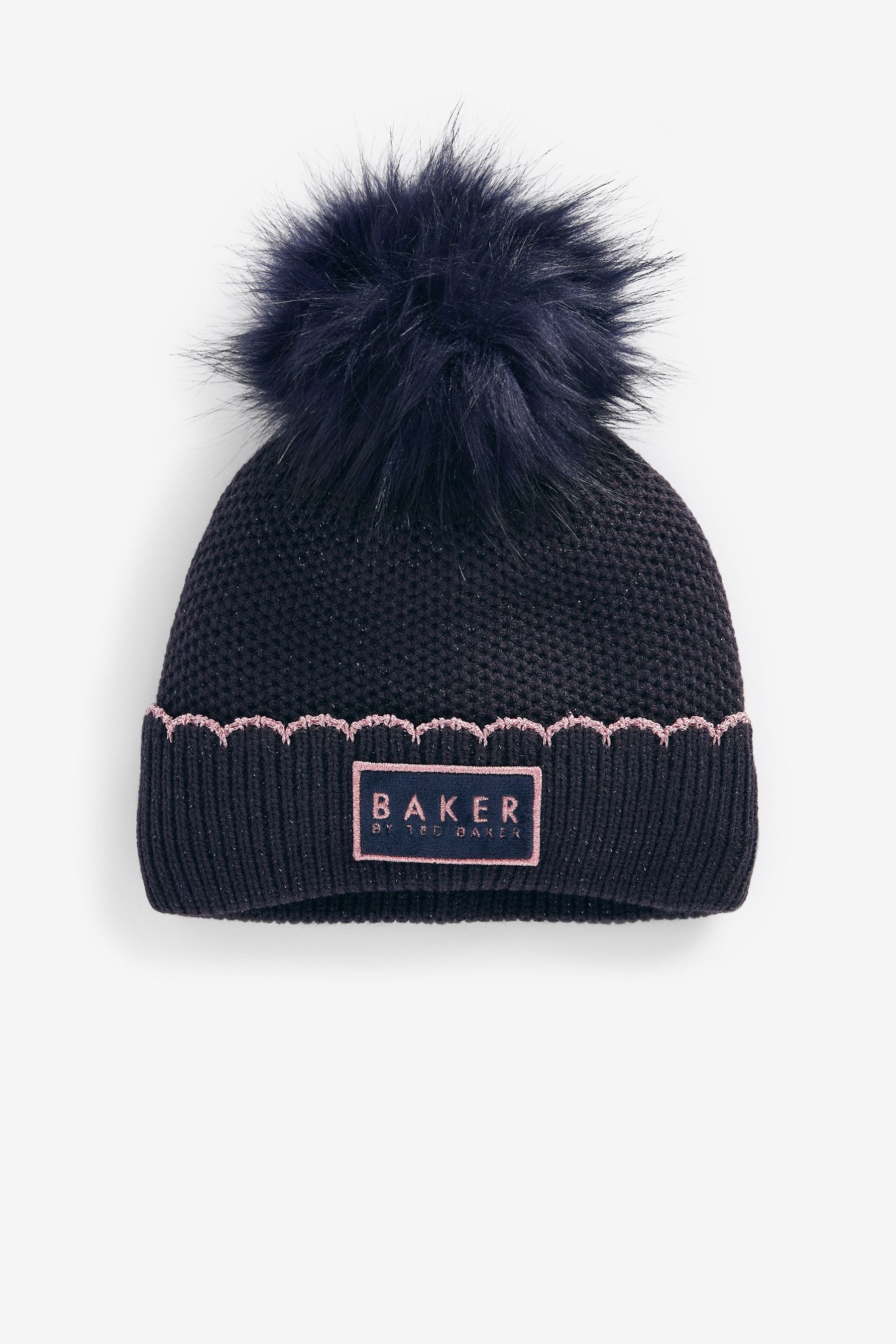 Navy Baker by Ted Baker Navy Girls Scallop Edge Pom Hat and Gloves Set