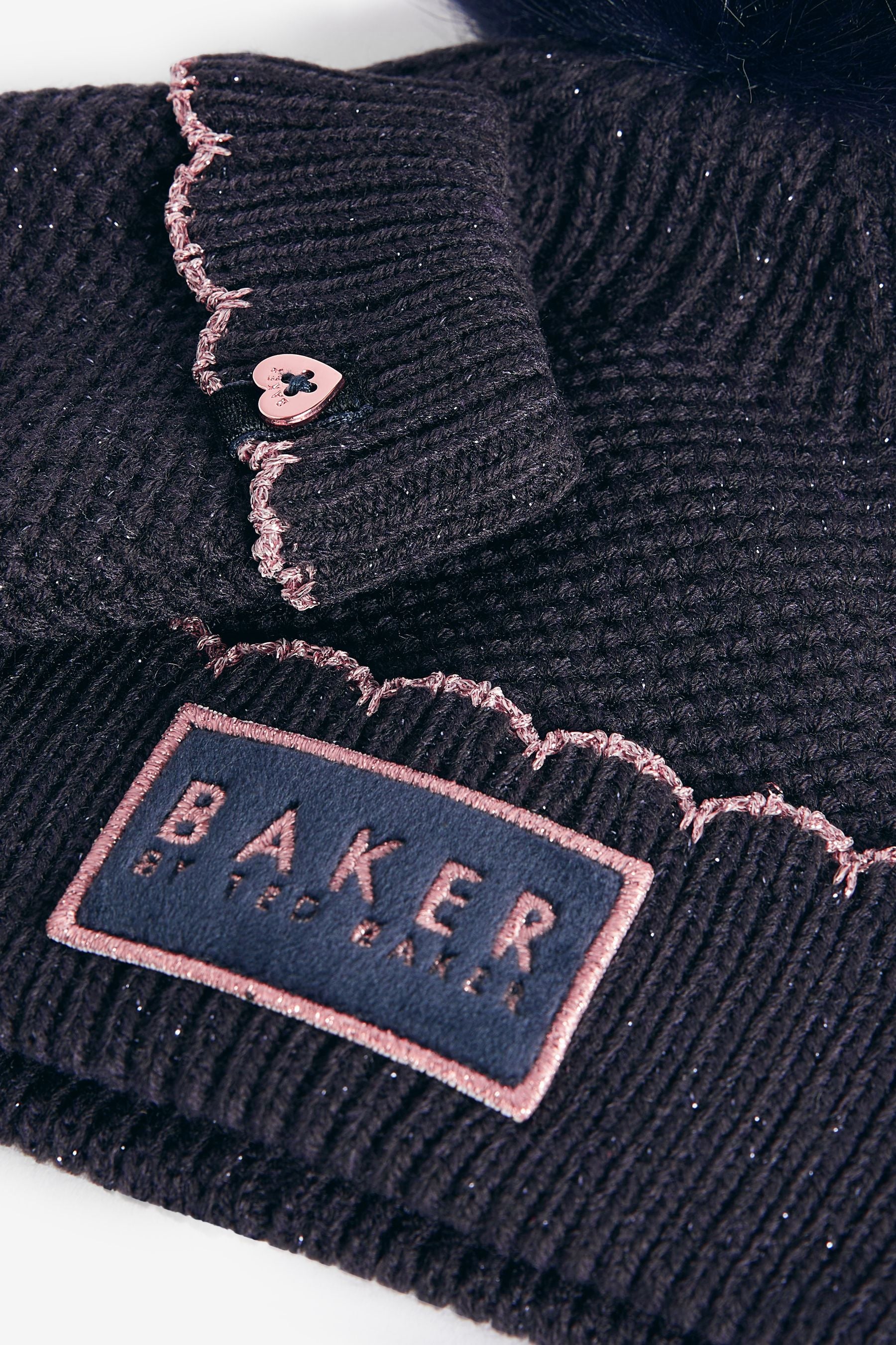 Navy Baker by Ted Baker Navy Girls Scallop Edge Pom Hat and Gloves Set