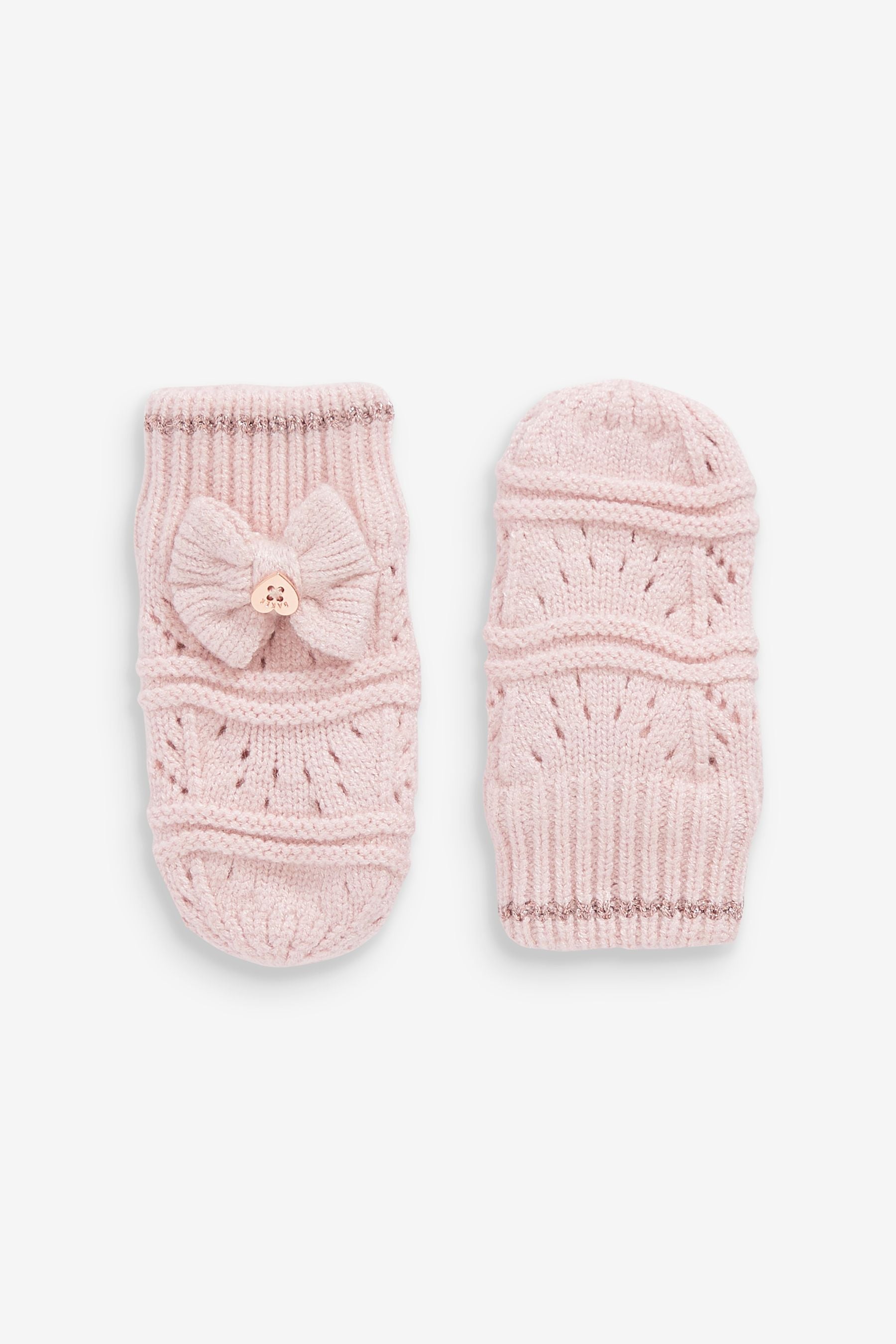 Pink Baker by Ted Baker Girls Pink Scallop Knitted Pom Hat and Mittens Set