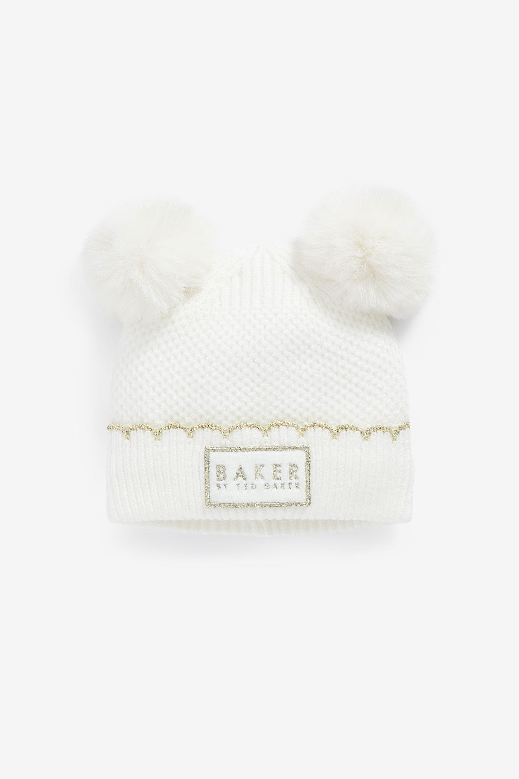 Cream Baker by Ted Baker Girls Cream Double Pom Hat and Mittens Set