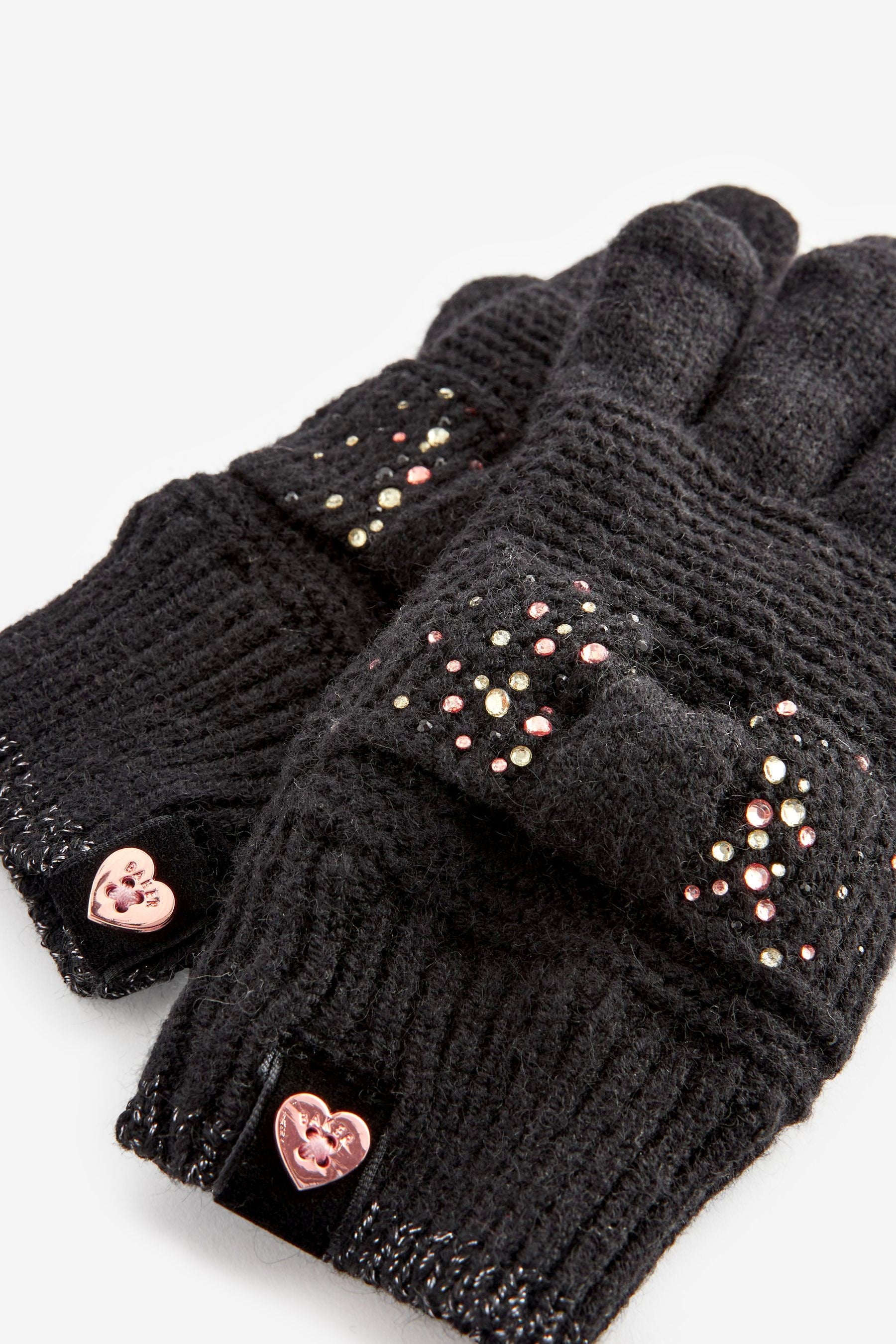 Black Baker by Ted Baker Girls Black Sparkly Diamanté Hat and Gloves Set