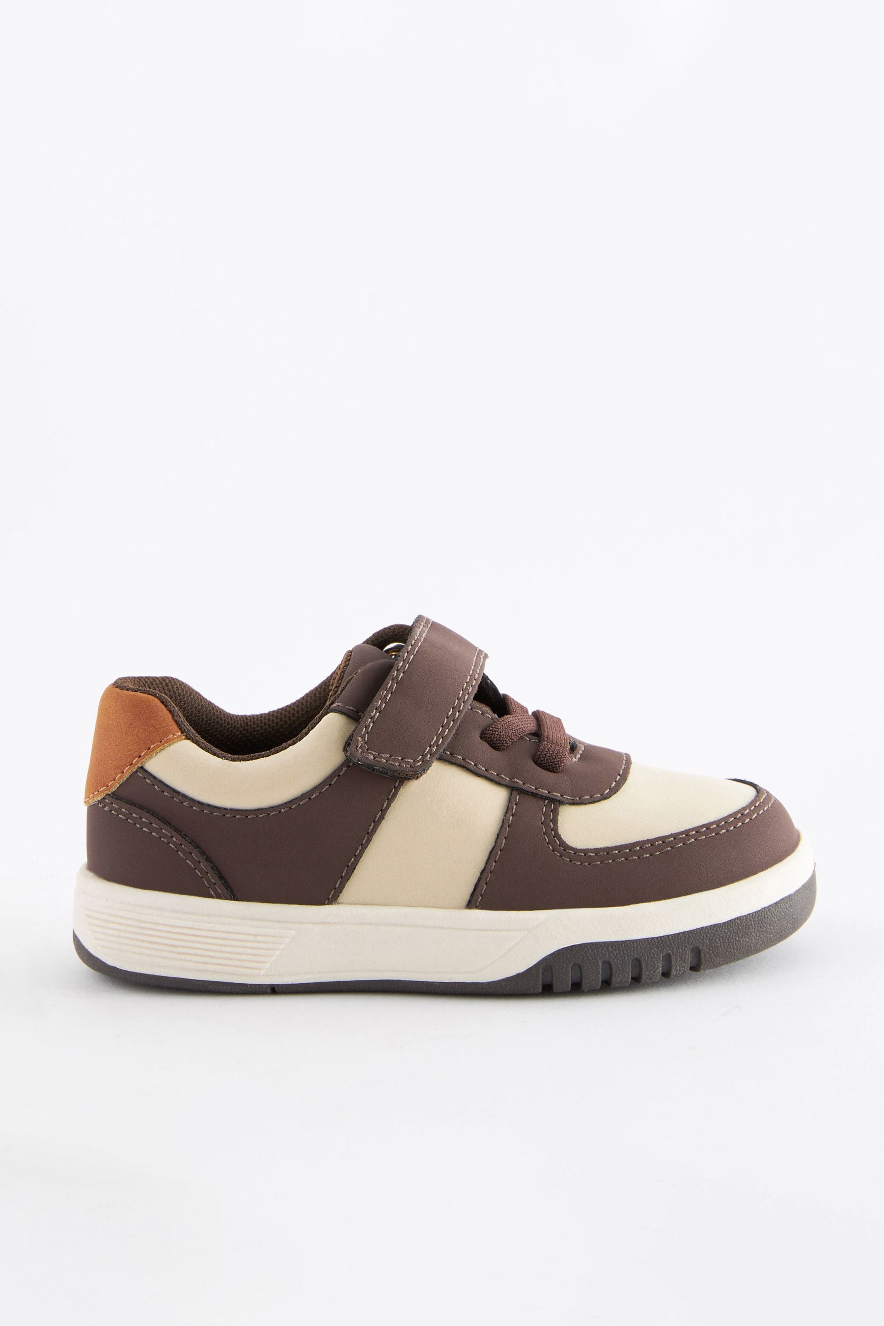 Brown/White Strap Touch Fastening Trainers