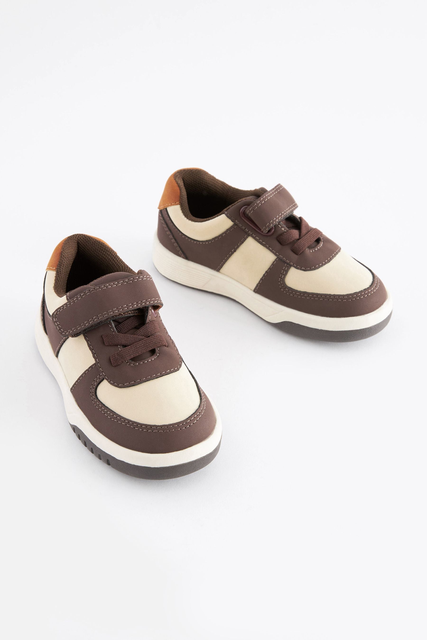 Brown/White Strap Touch Fastening Trainers