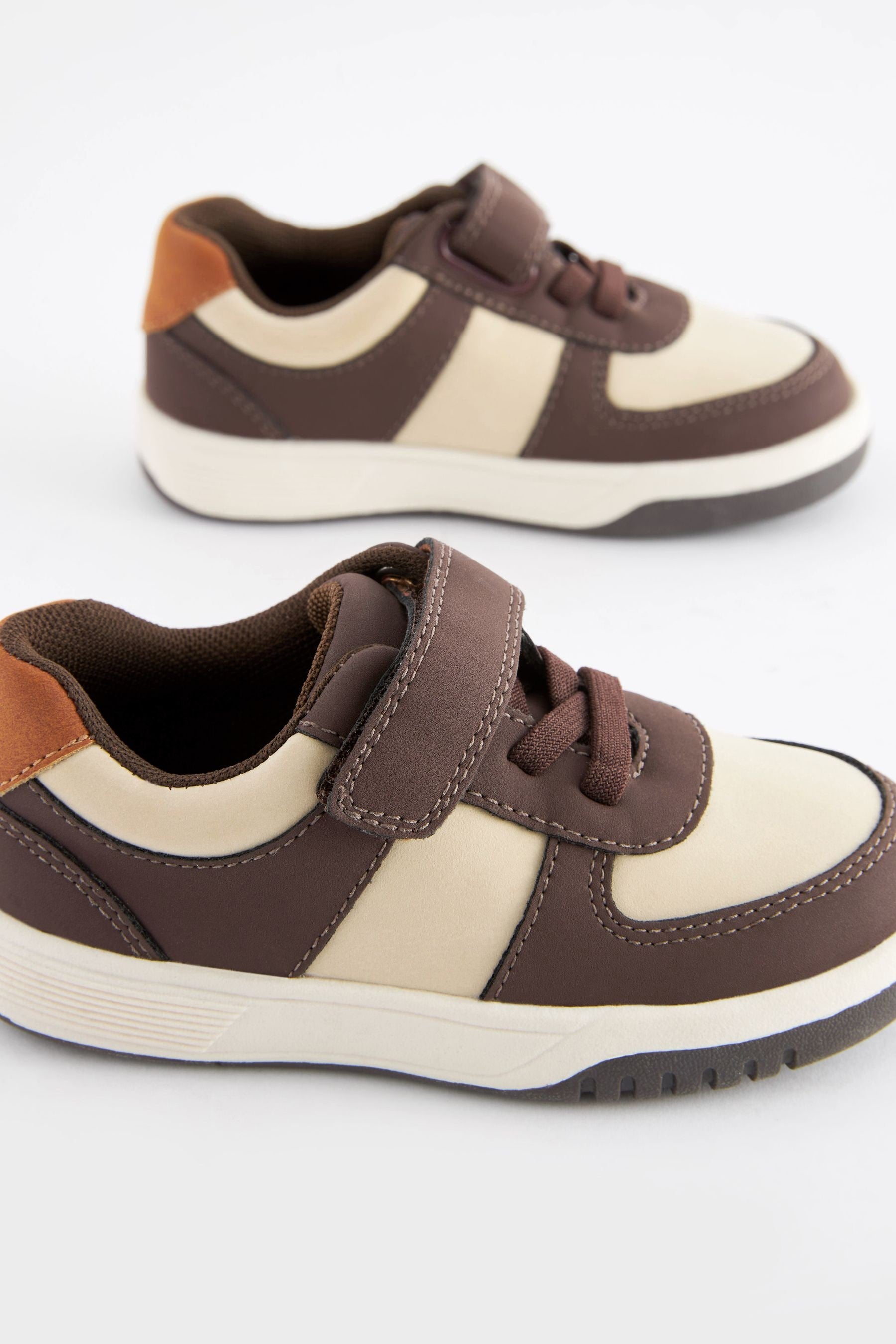 Brown/White Strap Touch Fastening Trainers