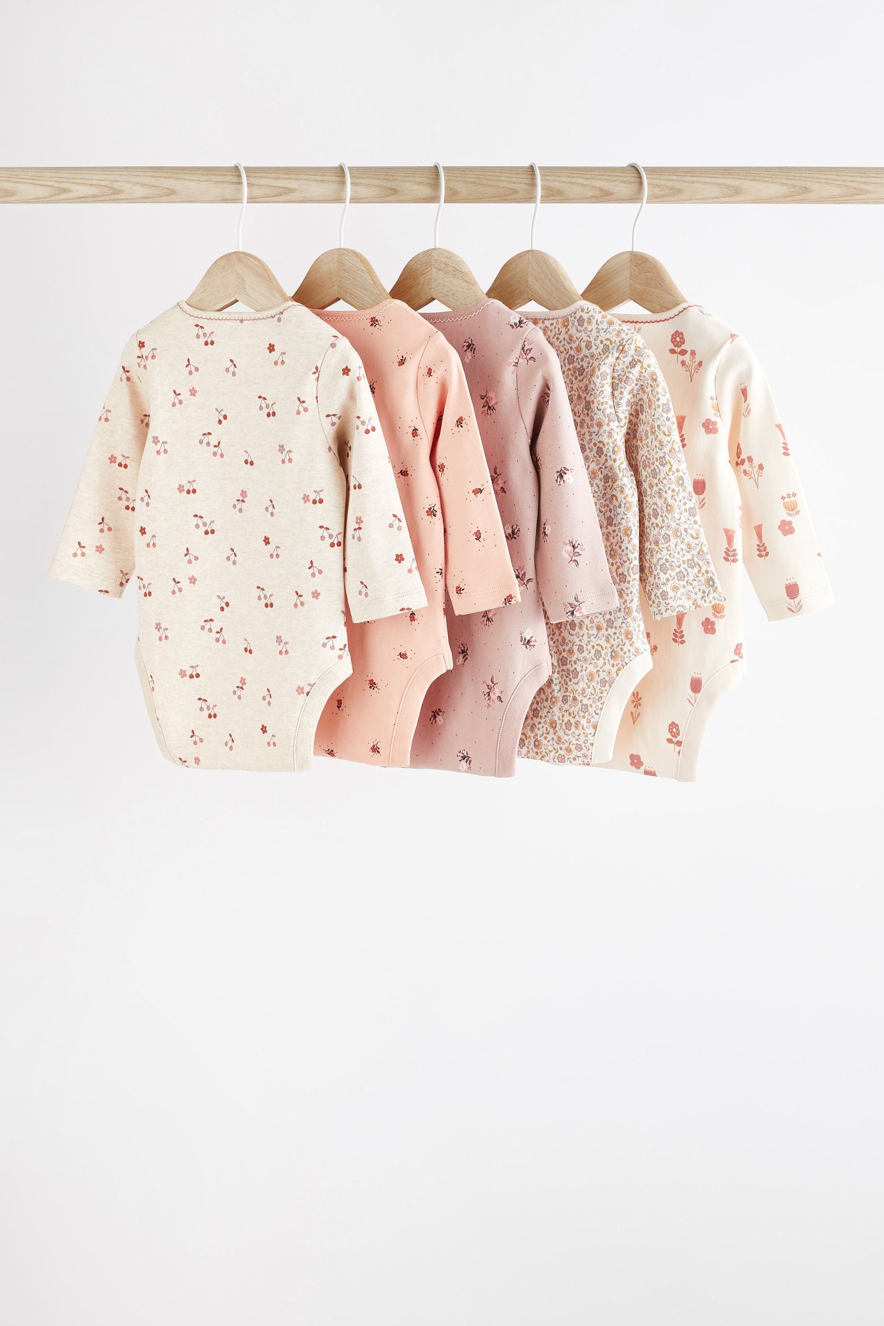 Pink/Cream Baby Long Sleeve Bodysuits 5 Pack