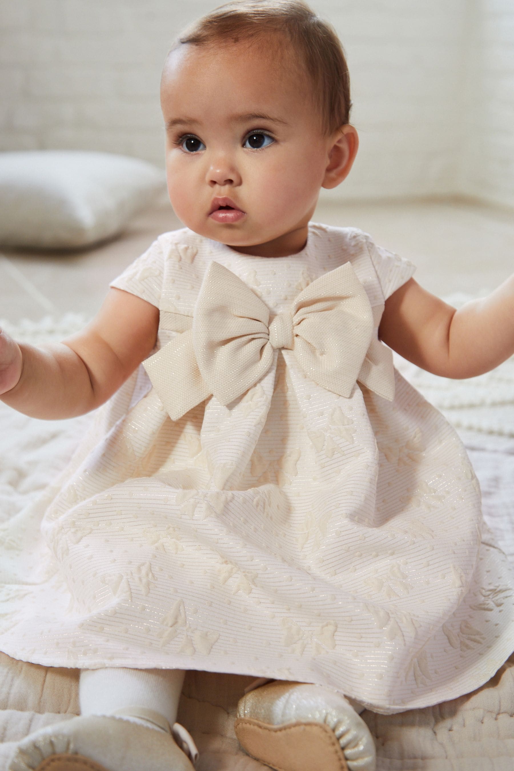 Cream Baby Prom Dress With Bow (0mths-2yrs)