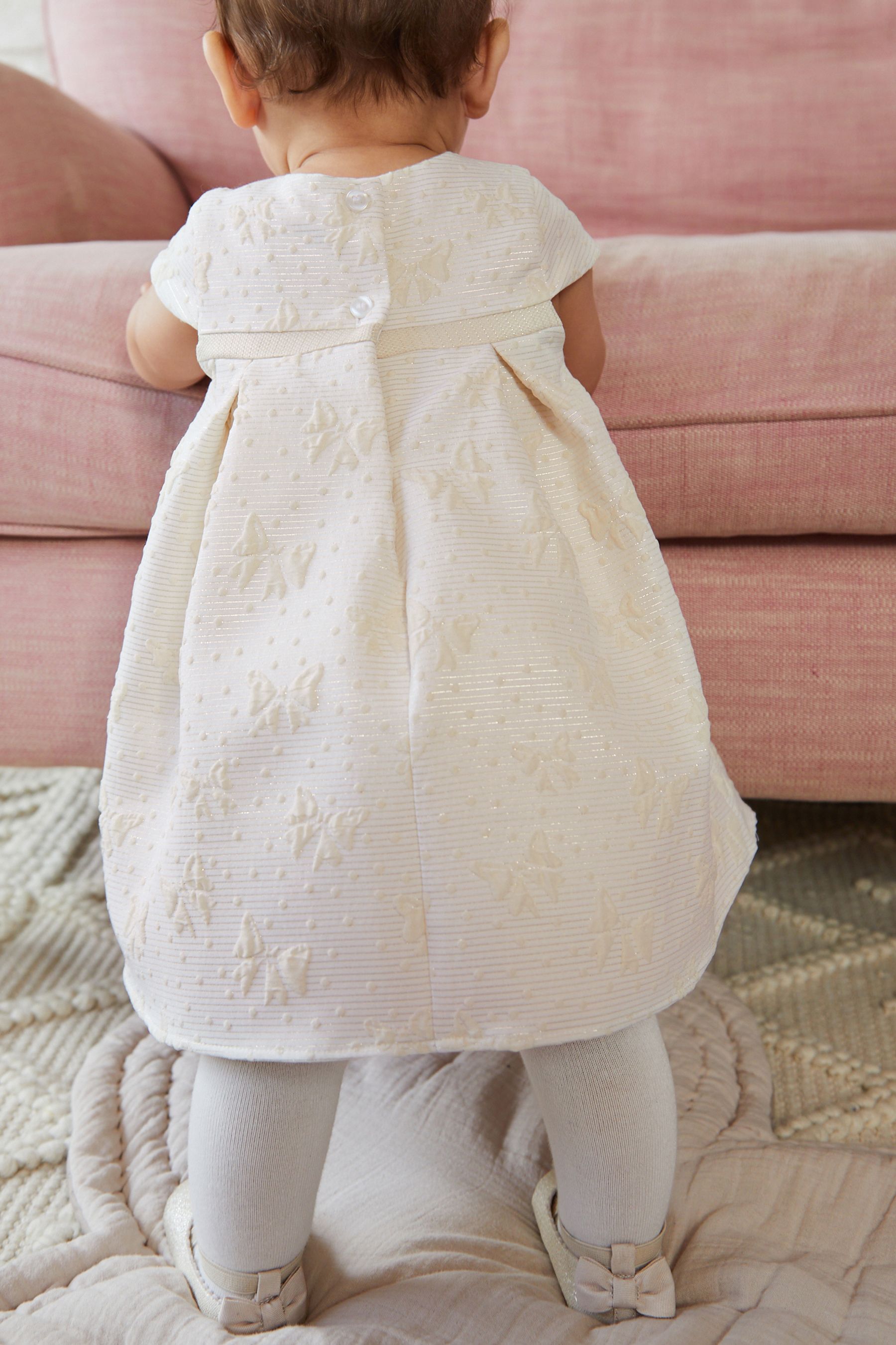 Cream Baby Prom Dress With Bow (0mths-2yrs)