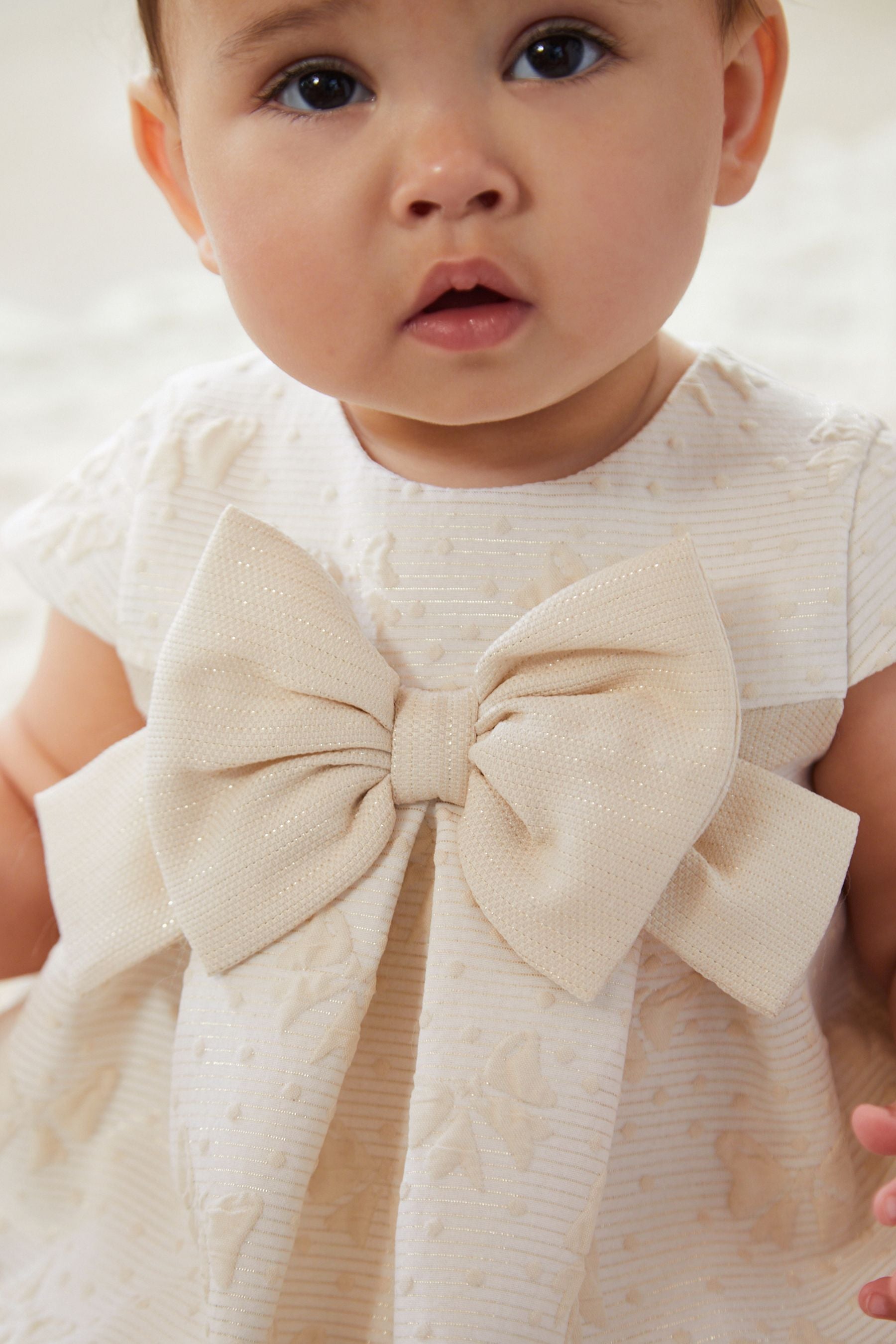 Cream Baby Prom Dress With Bow (0mths-2yrs)