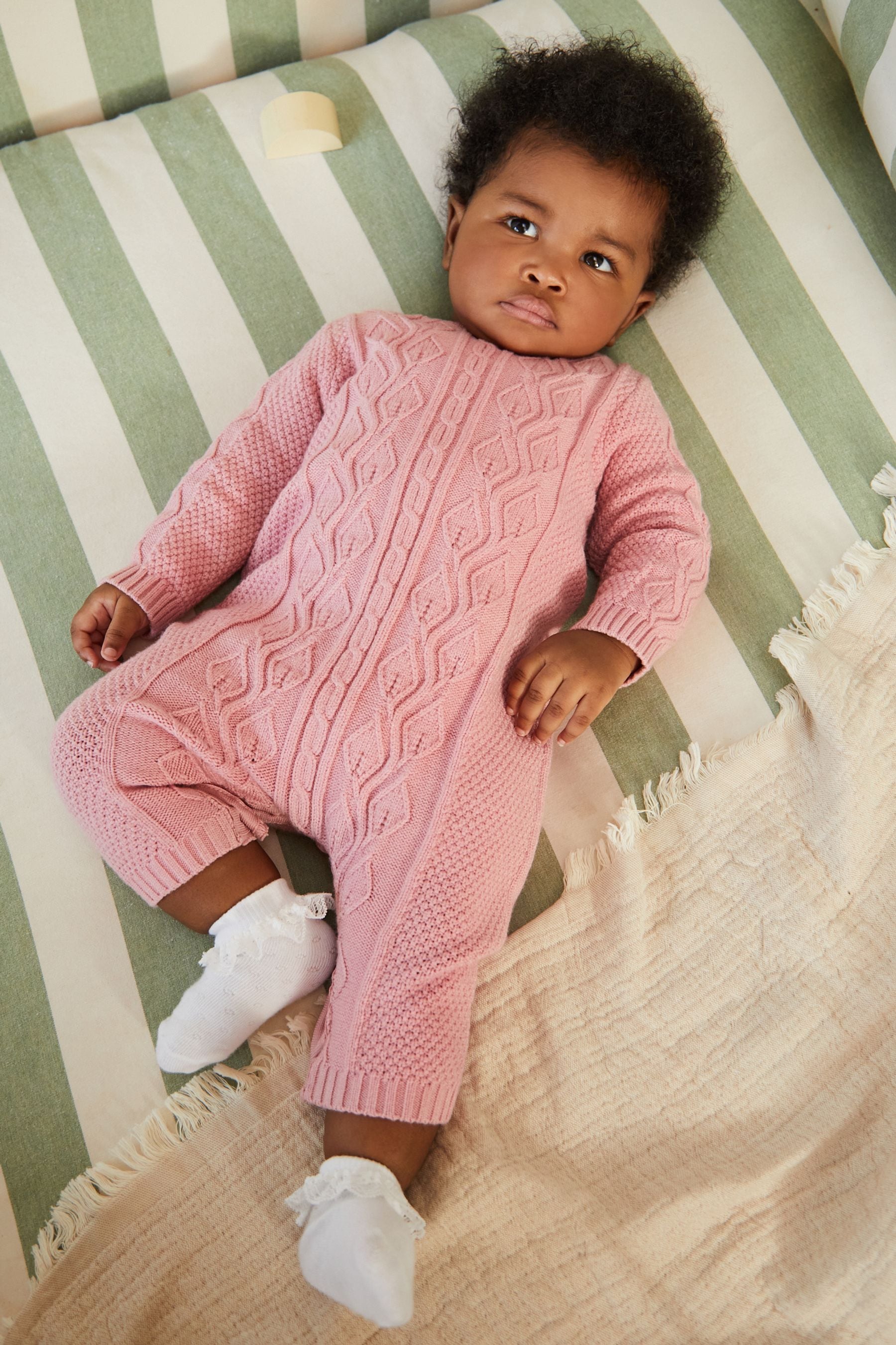 Pink Cable Knit Baby Romper (0mths-2yrs)